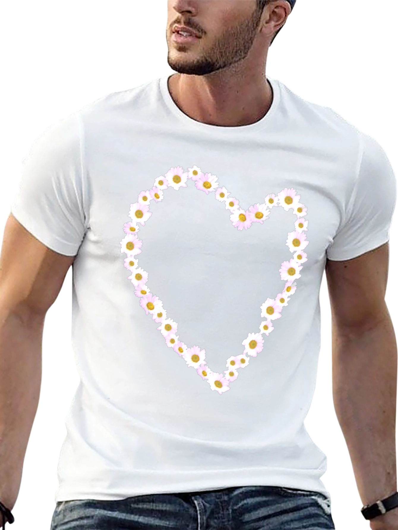 Daisy Heart Graphic Tee - Black Cotton T-Shirt
