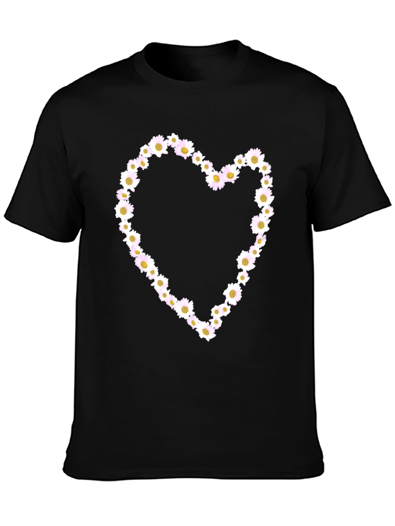 Daisy Heart Graphic Tee - Black Cotton T-Shirt