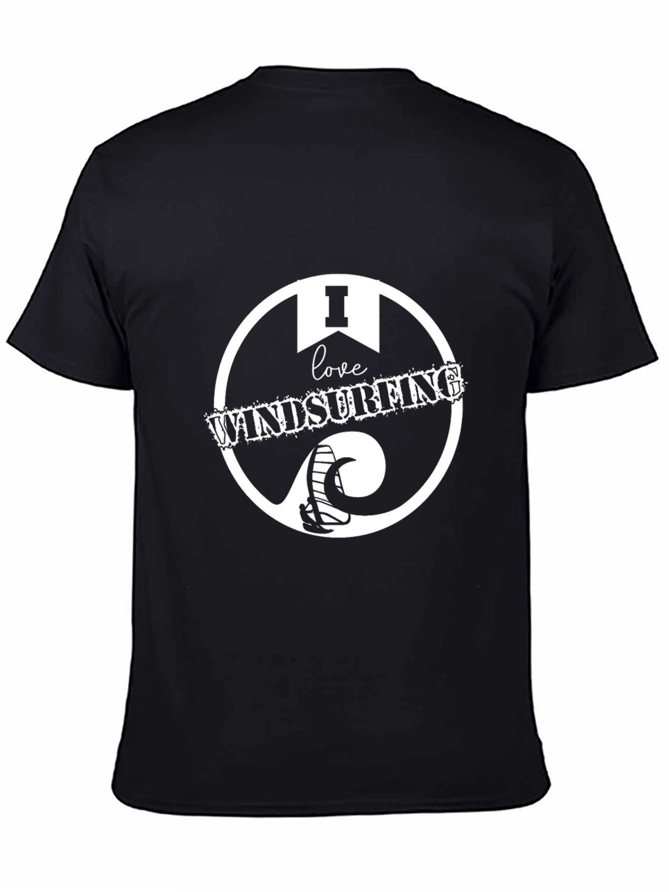 I Love Windsurfing Black Graphic T-Shirt