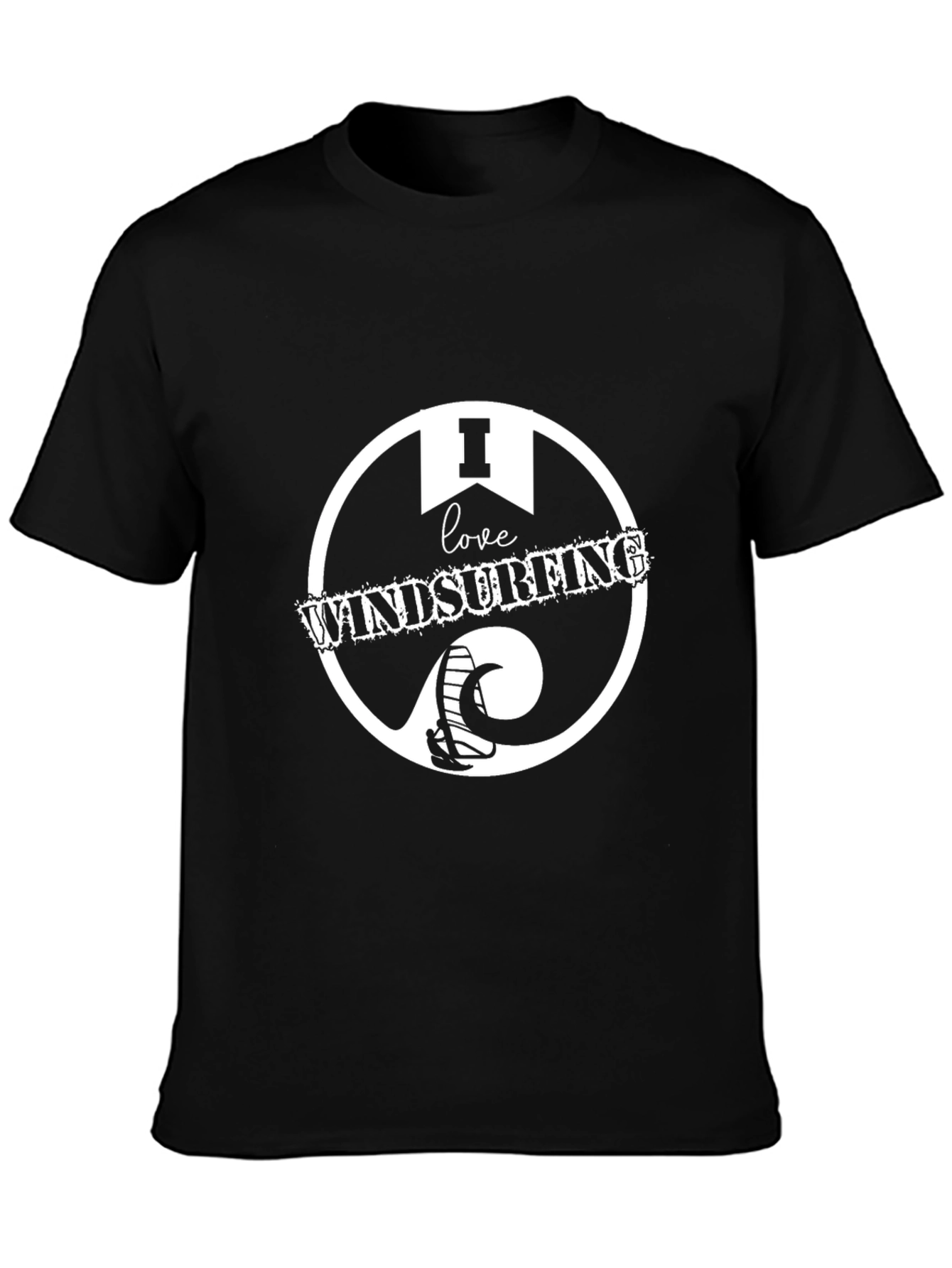 I Love Windsurfing Black Graphic T-Shirt