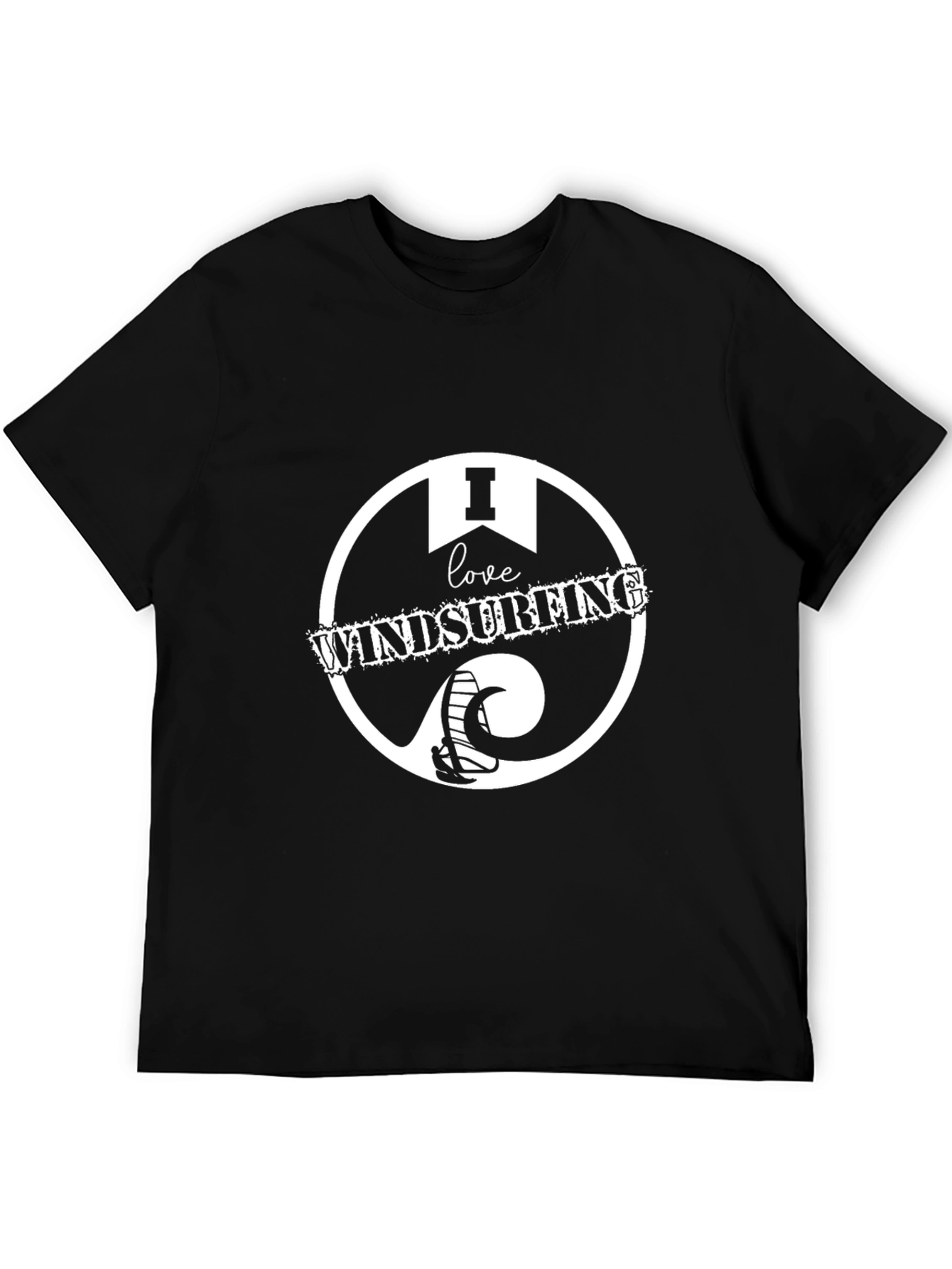 I Love Windsurfing Black Graphic T-Shirt