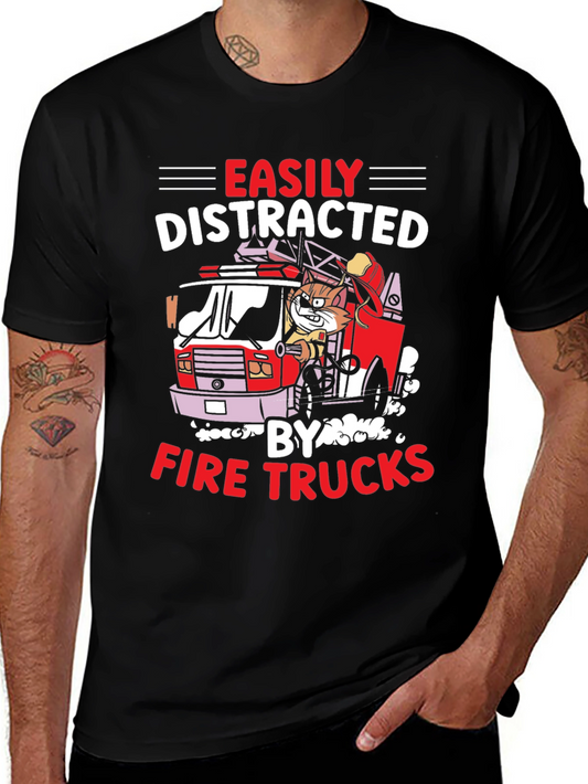 Easily Distracted Fire Trucks Graphic Tee