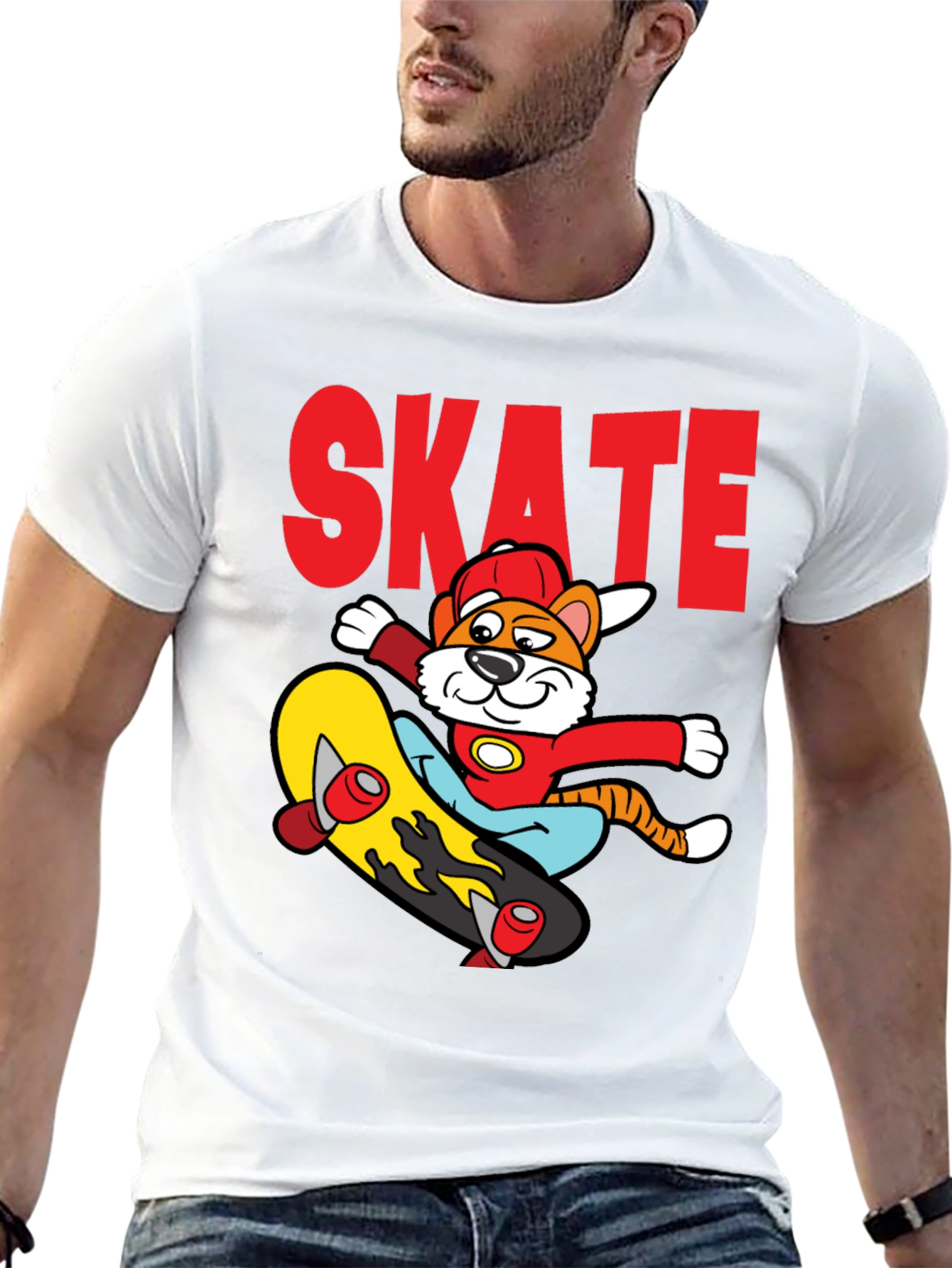 Skateboarding Cartoon Tiger Graphic Tee