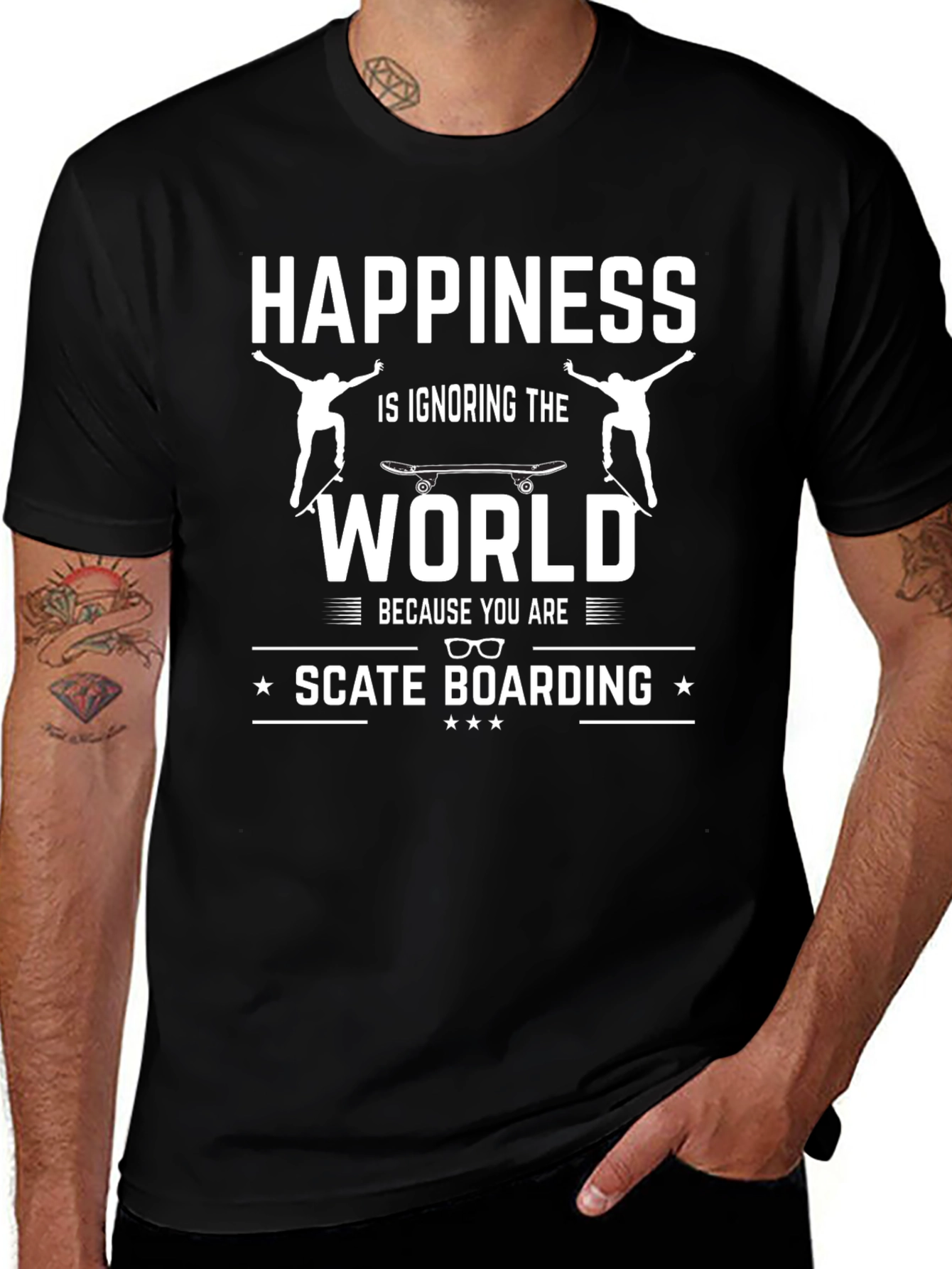 Happiness is Skateboarding T-Shirt - Black