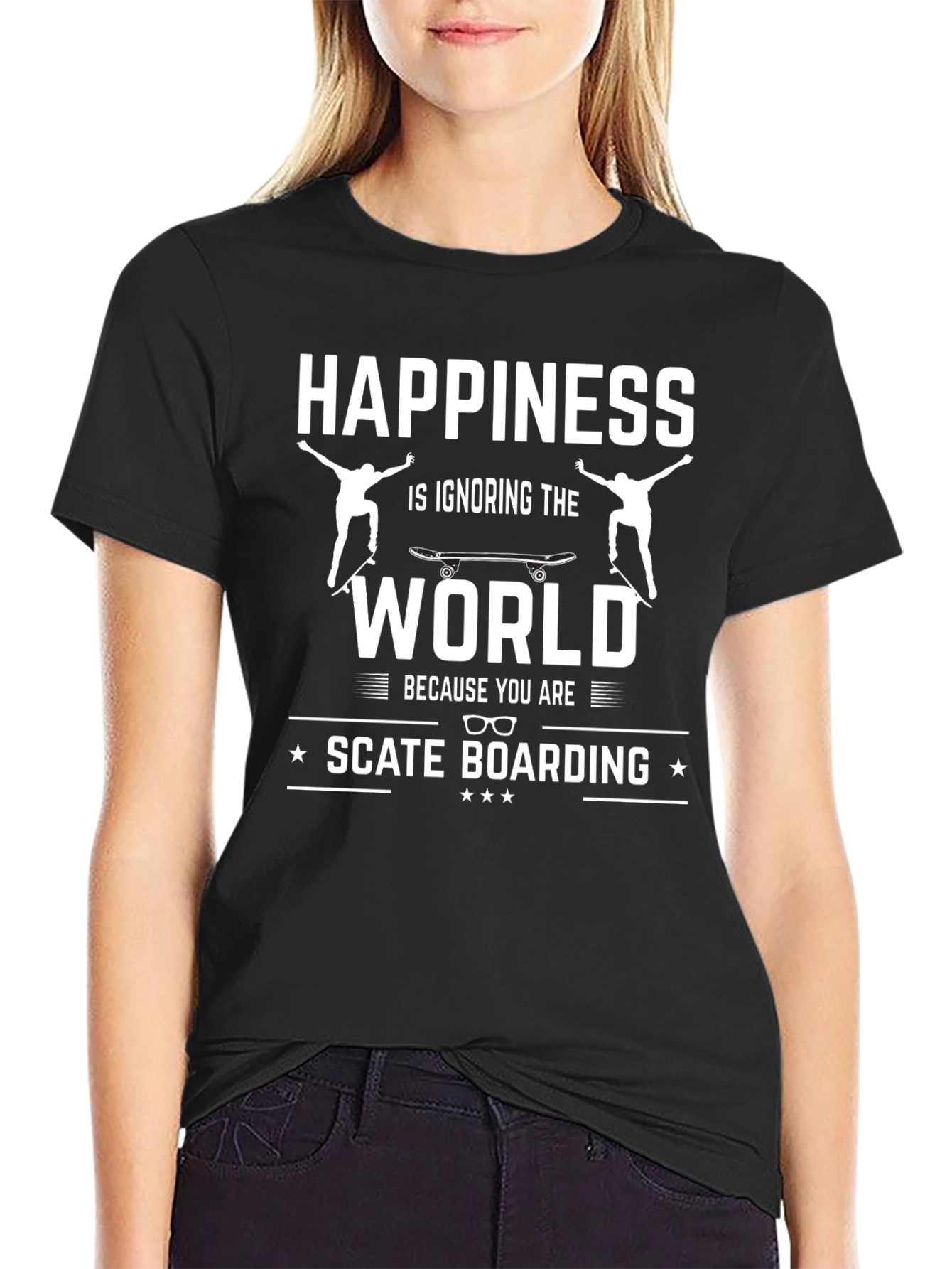 Happiness is Skateboarding T-Shirt - Black