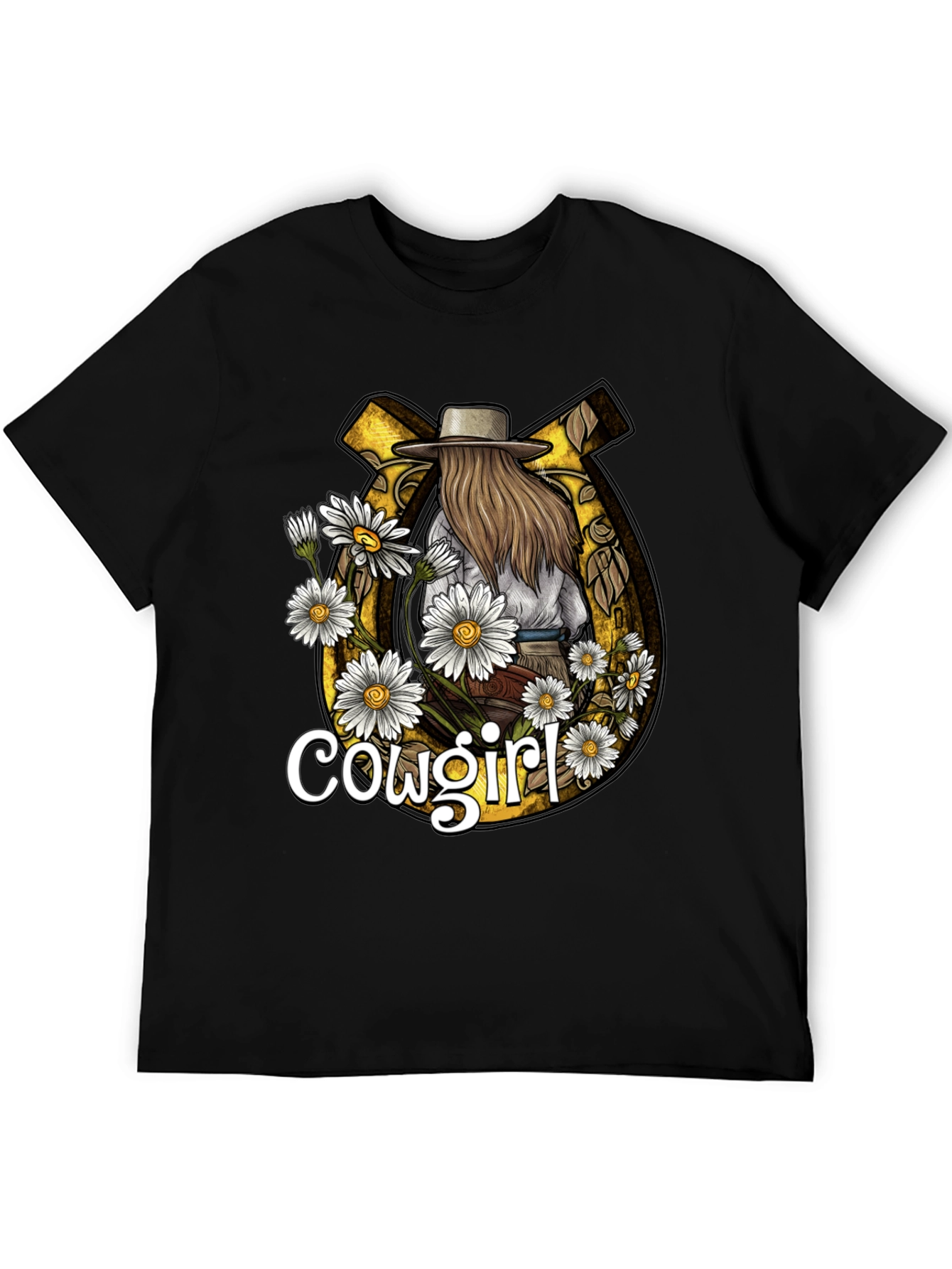 Cowgirl Graphic Tee - Horseshoe & Daisies Design