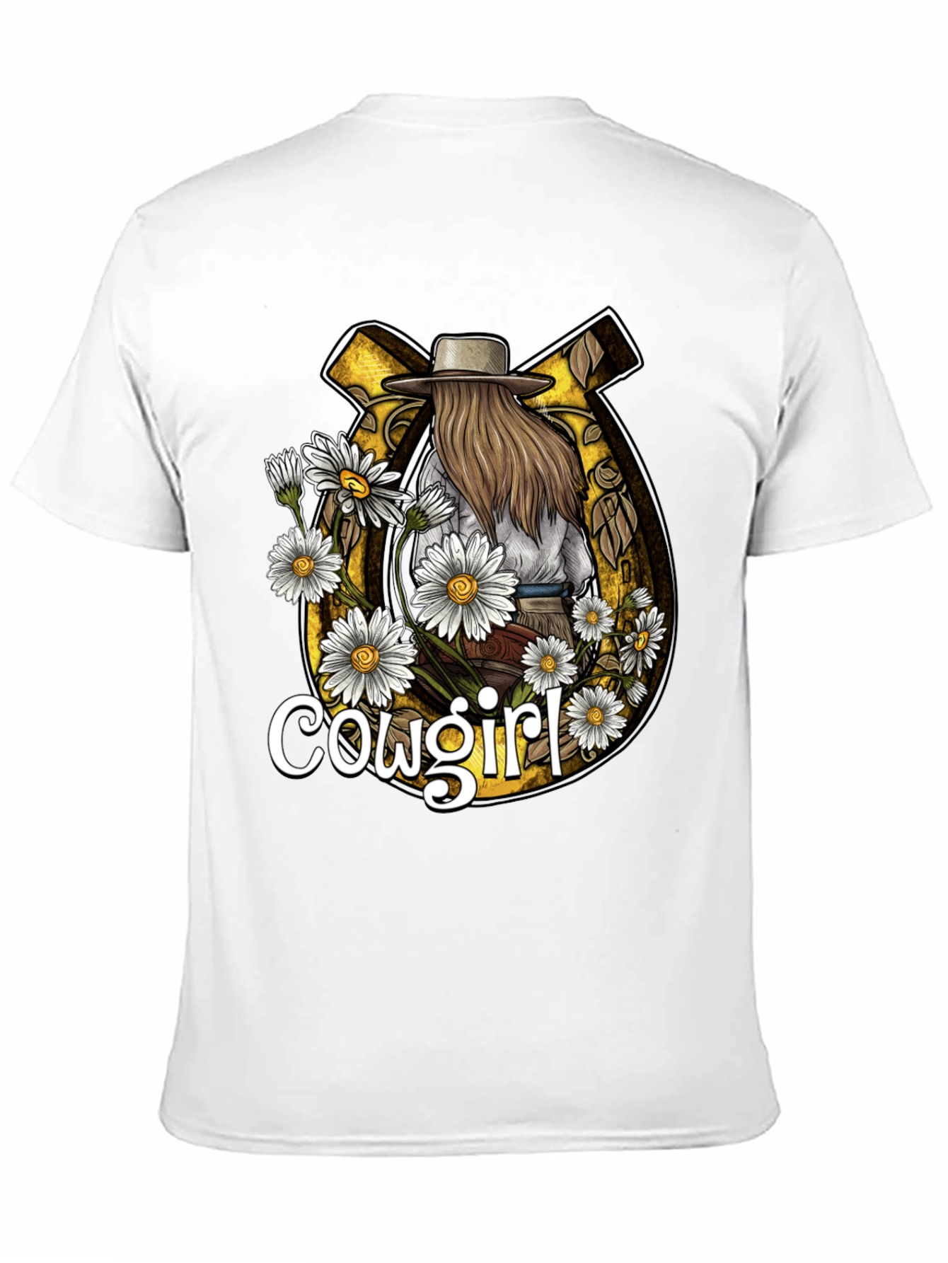 Cowgirl Graphic Tee - Horseshoe & Daisies Design