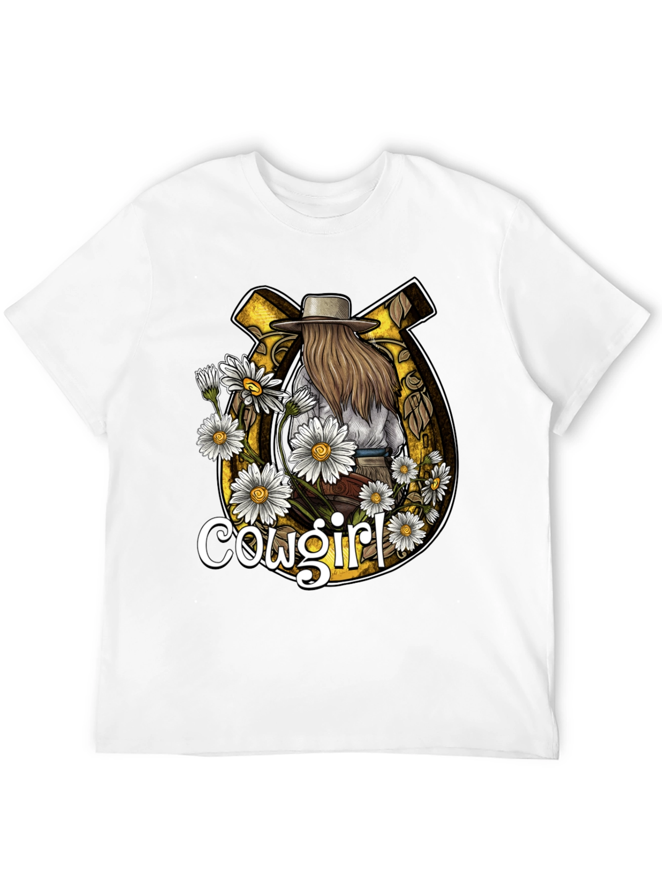 Cowgirl Graphic Tee - Horseshoe & Daisies Design