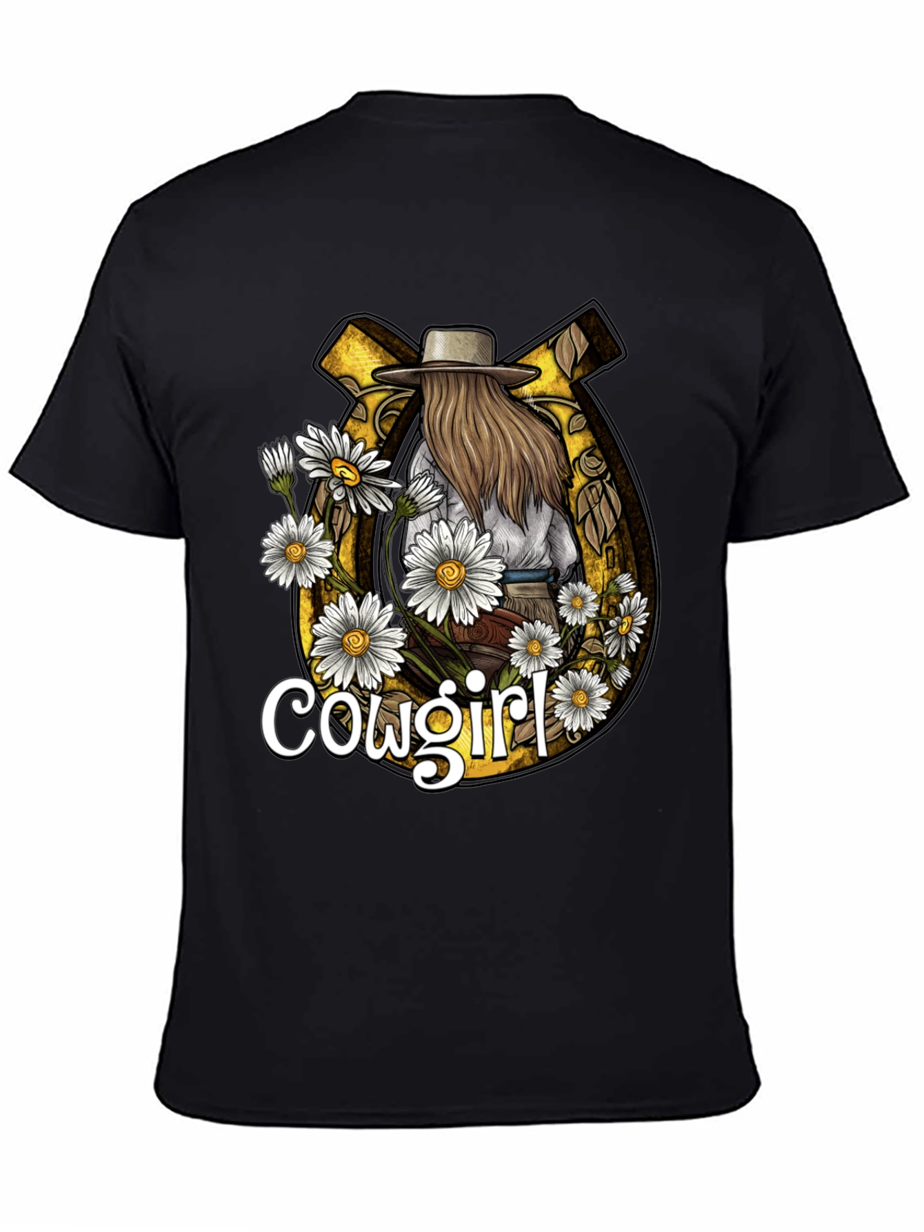 Cowgirl Graphic Tee - Horseshoe & Daisies Design