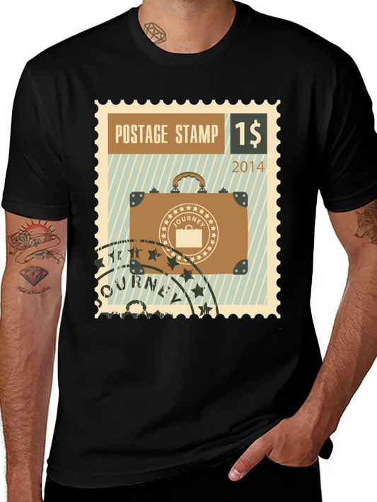 Travel Suitcase Postage Stamp Black T-Shirt