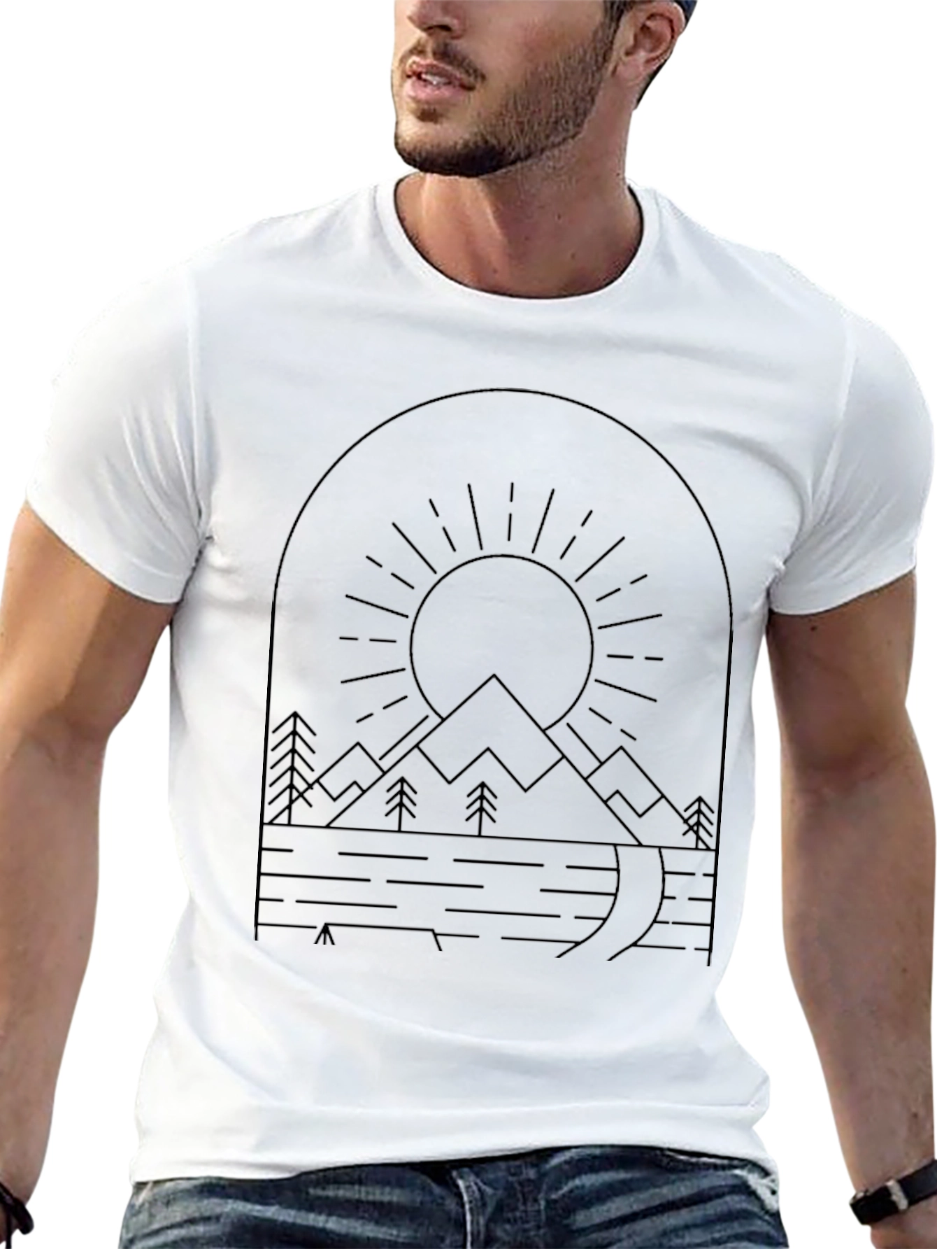 Mountain Landscape Graphic Tee - Black