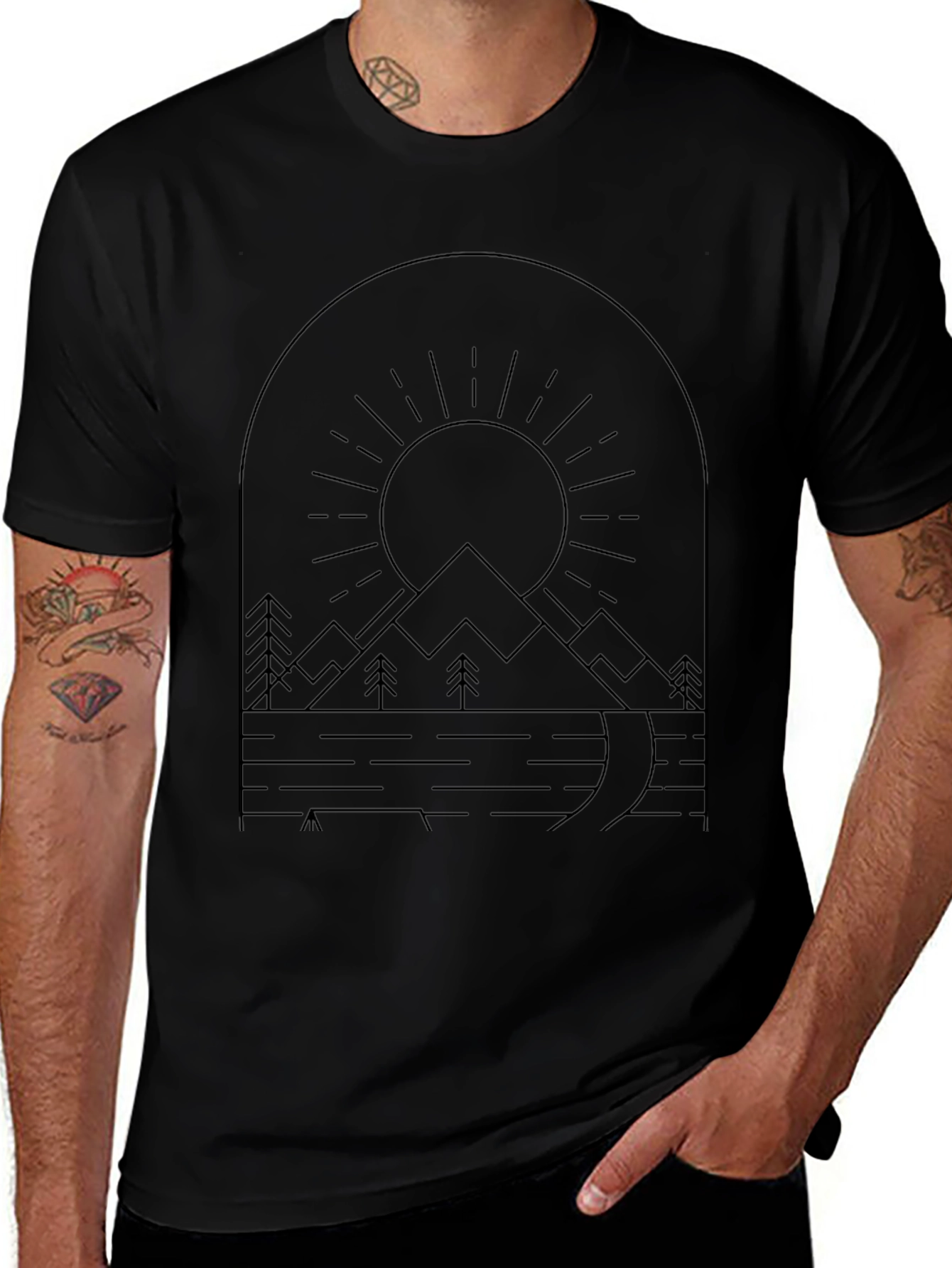 Mountain Landscape Graphic Tee - Black