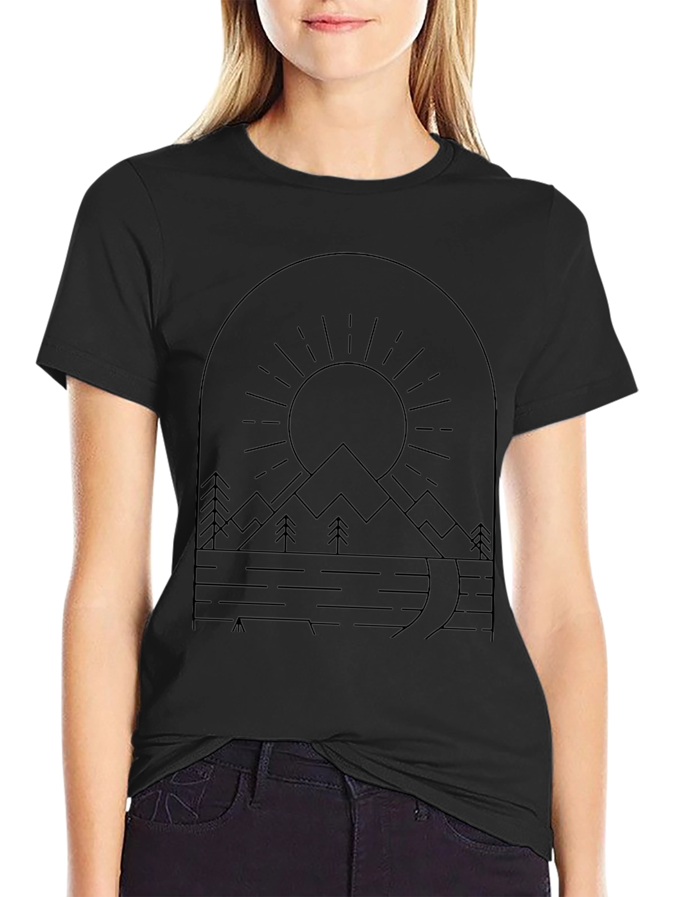 Mountain Landscape Graphic Tee - Black
