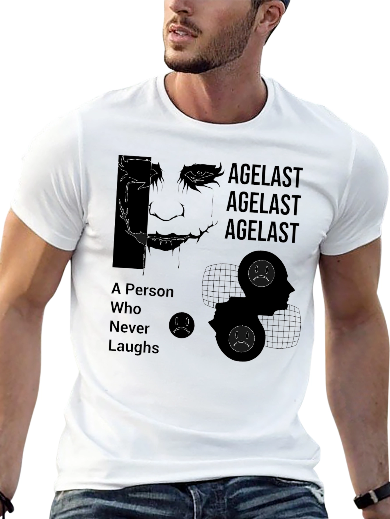 Agelast Graphic Tee: The Unlaughing Man Black T-Shirt