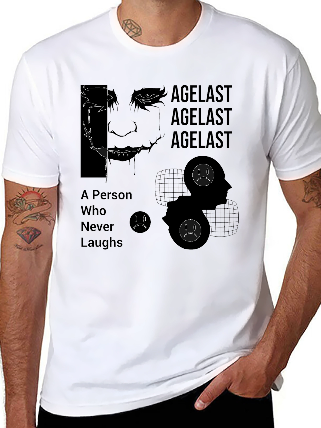 Agelast Graphic Tee: The Unlaughing Man Black T-Shirt