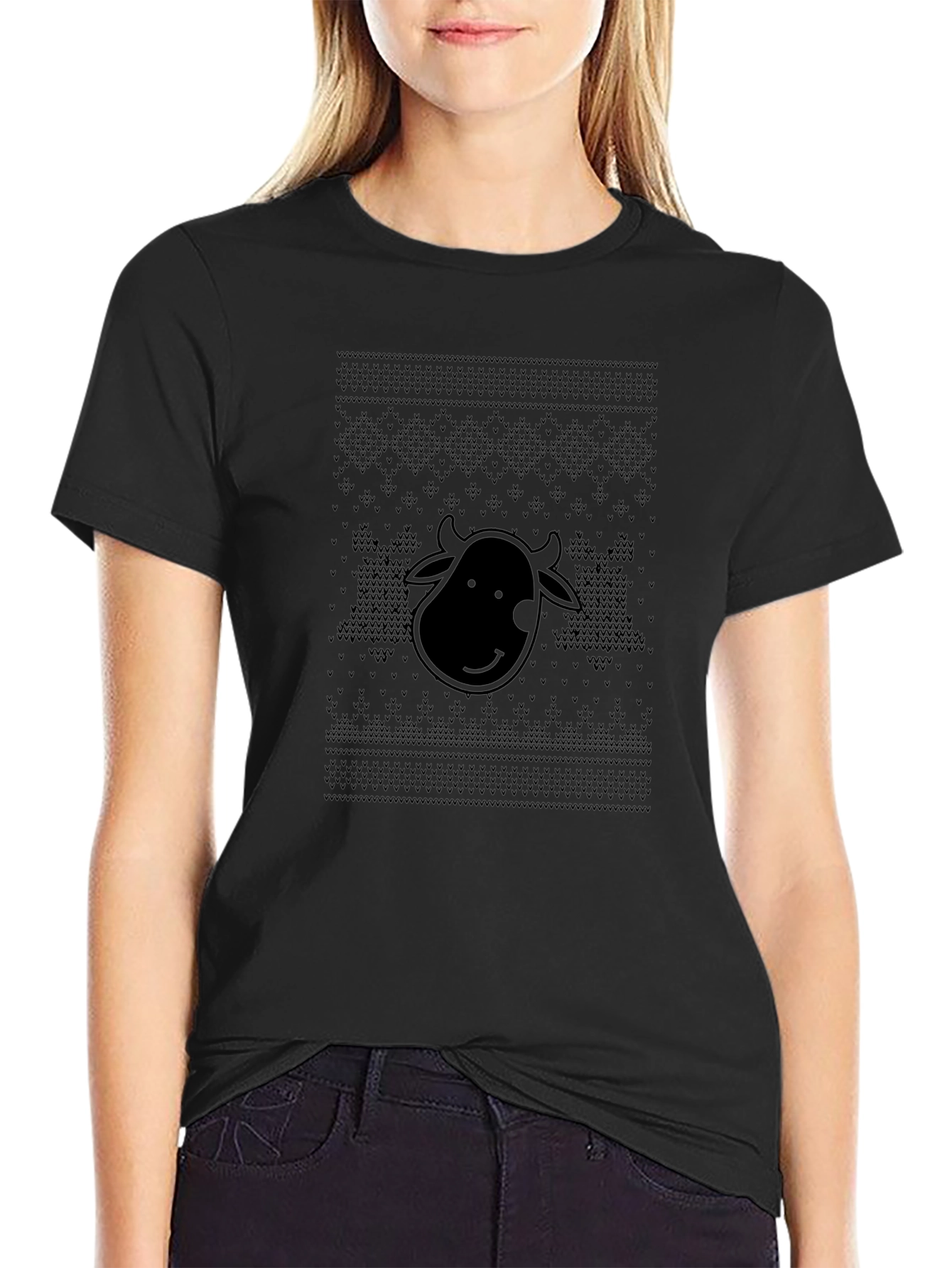 Cow Ugly Christmas Sweater Black T-Shirt