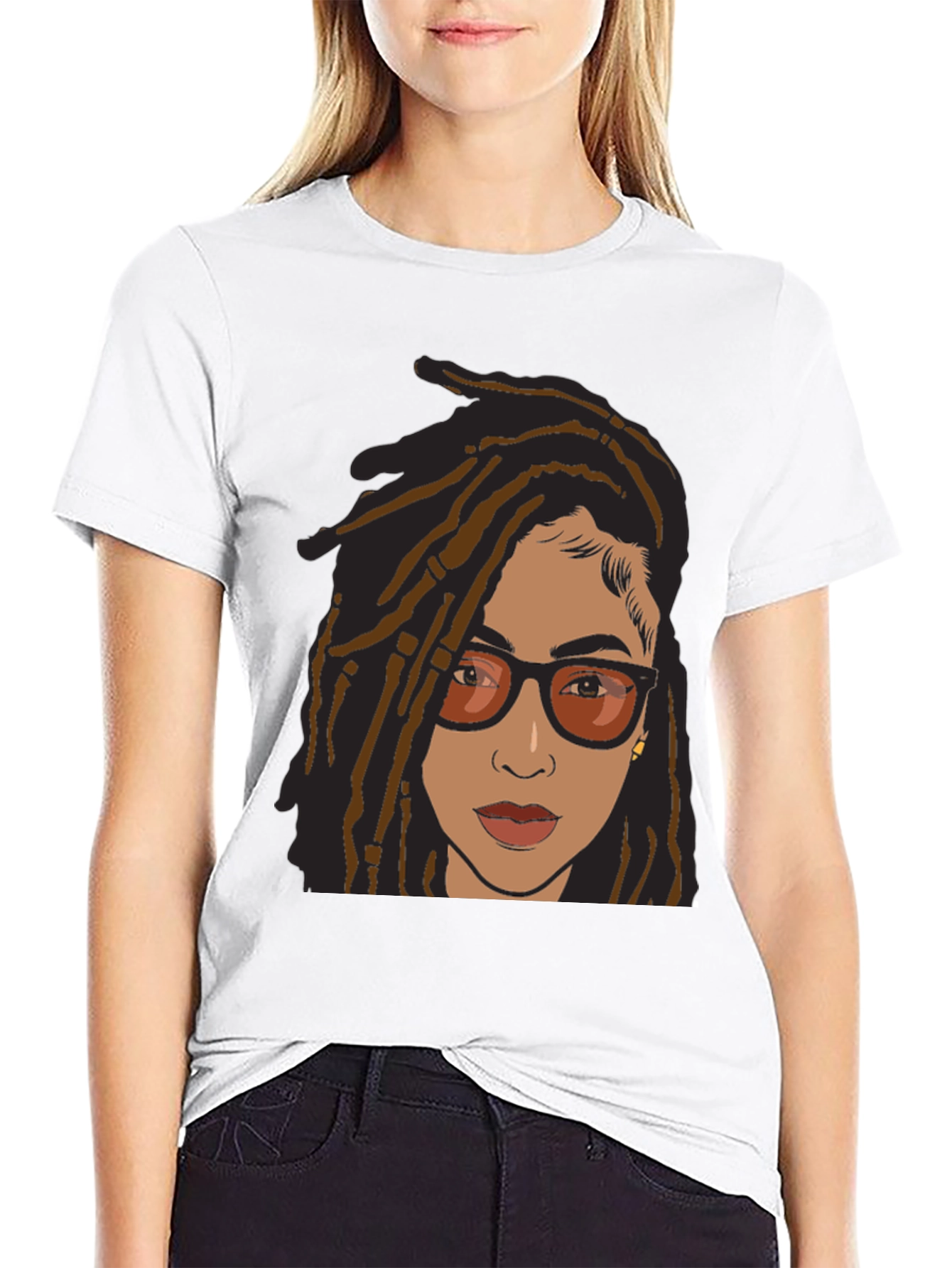 Cool Graphic Tee - Woman with Dreadlocks and Glasses