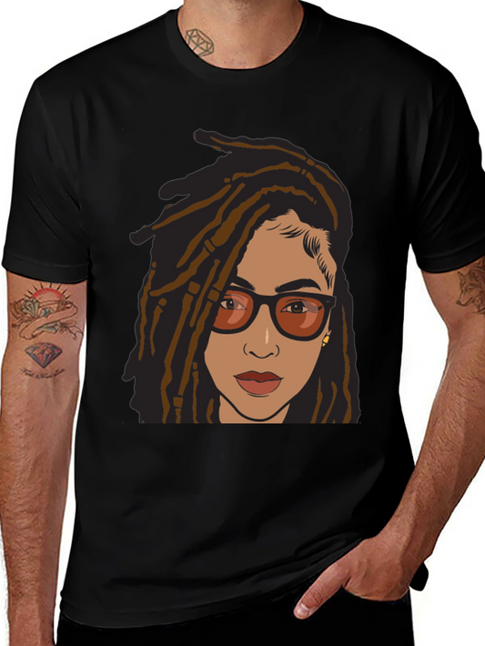 Cool Graphic Tee - Woman with Dreadlocks and Glasses