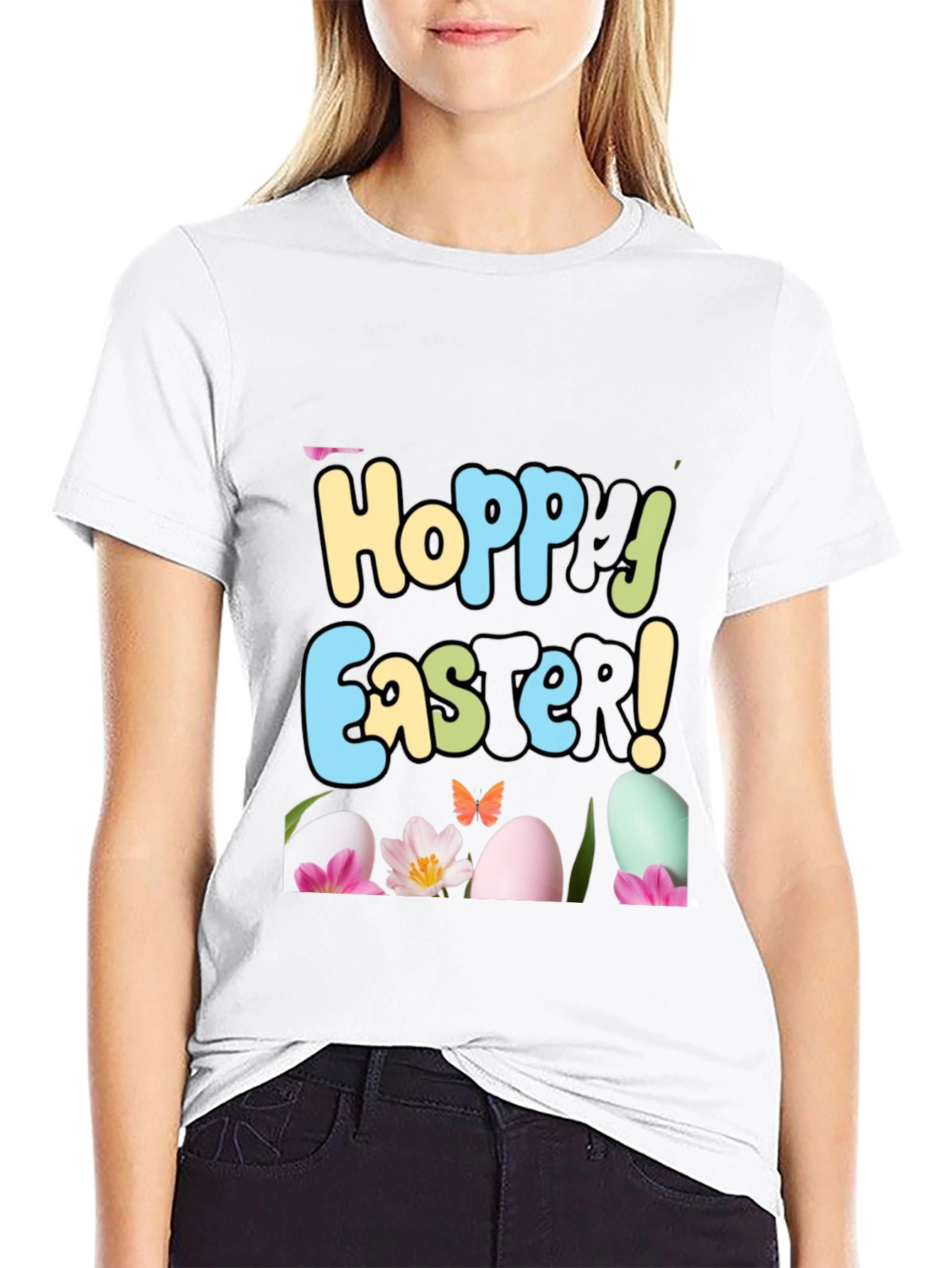 Hoppy Easter T-Shirt: Egg & Flower Design