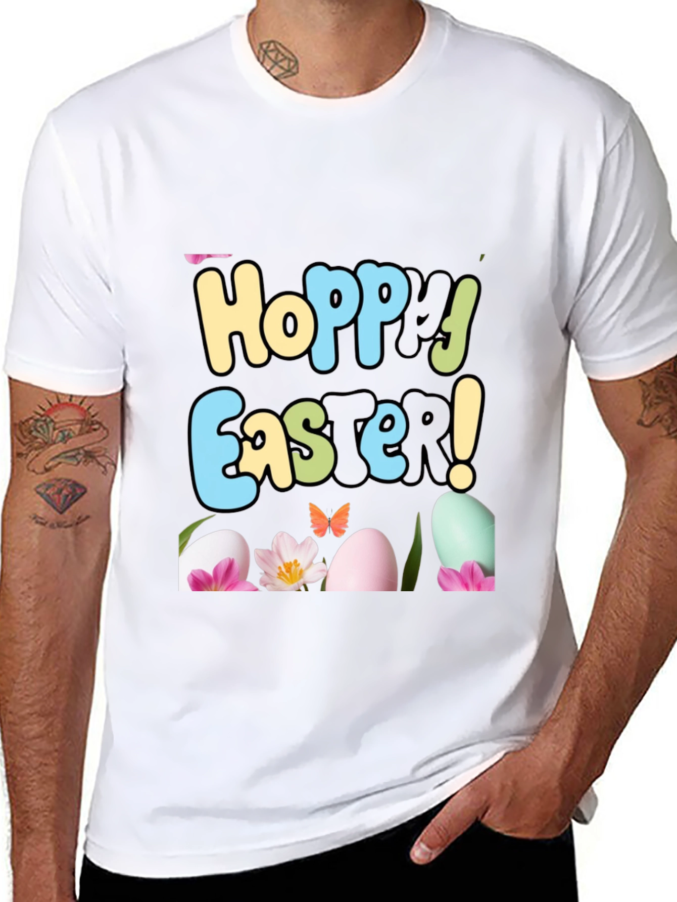 Hoppy Easter T-Shirt: Egg & Flower Design