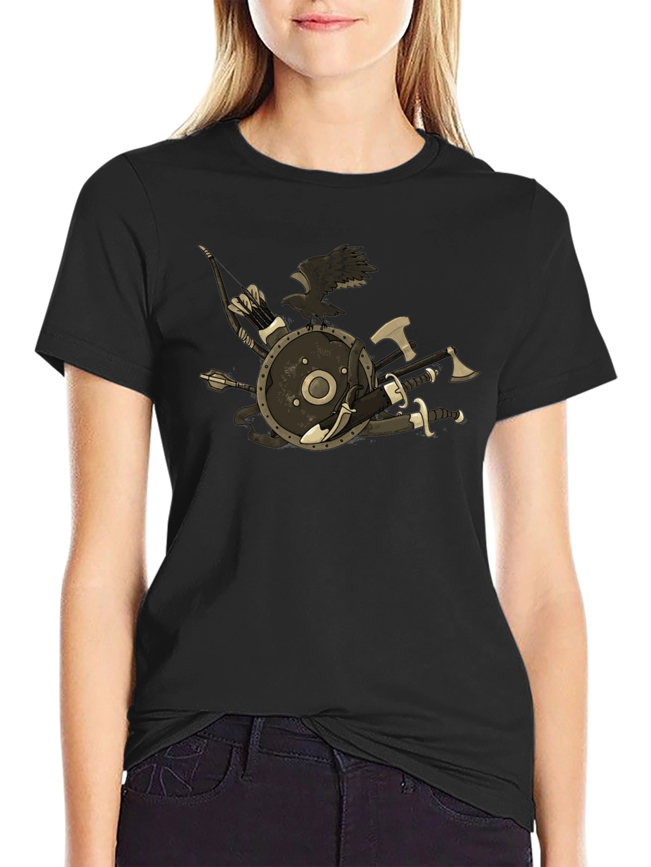 Viking Warrior T-Shirt - Raven Shield Swords