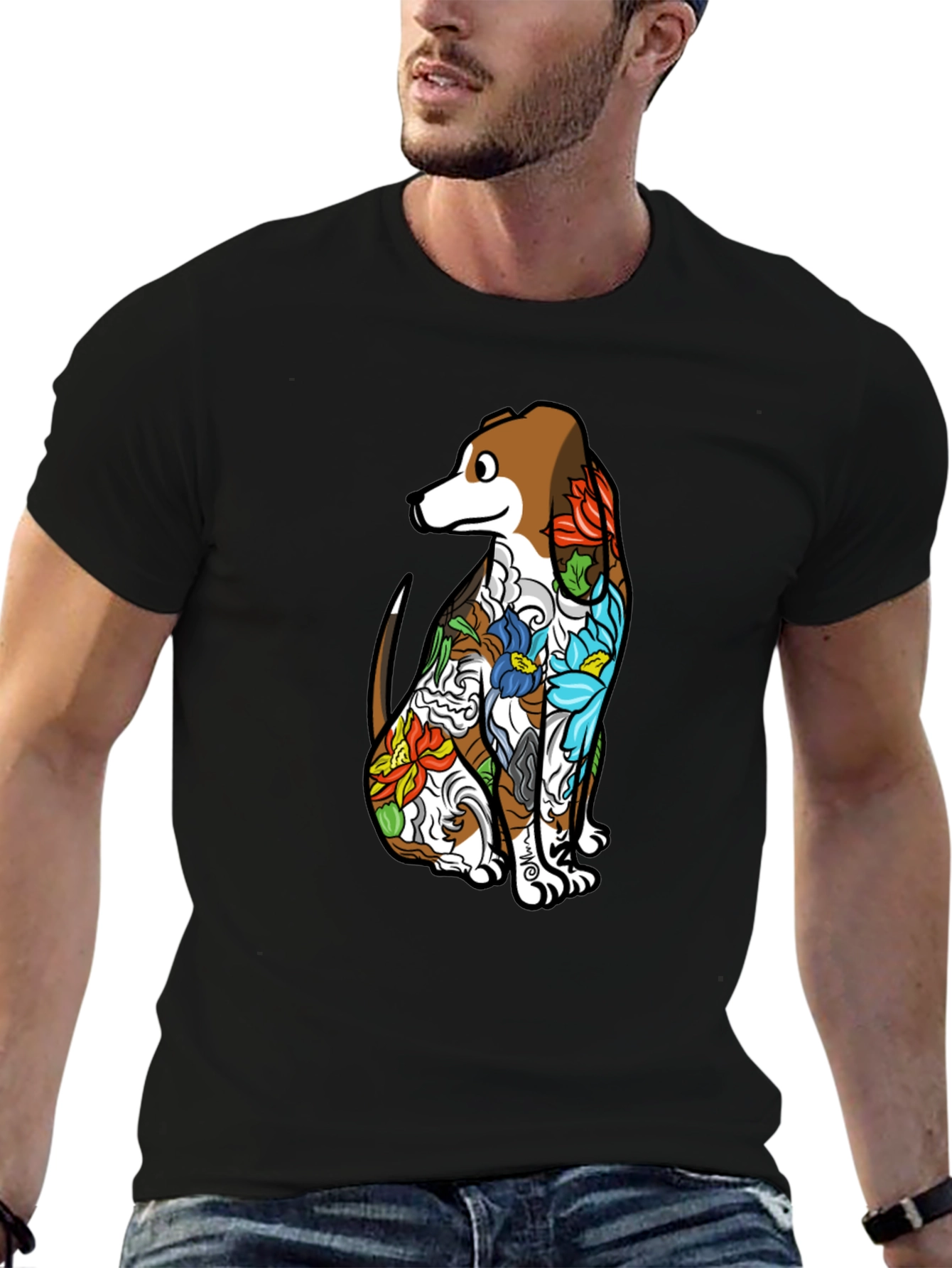 Dog Tattoo Art Black T-Shirt