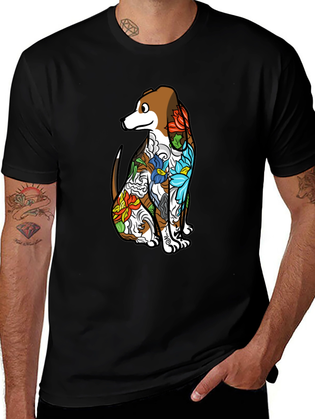 Dog Tattoo Art Black T-Shirt