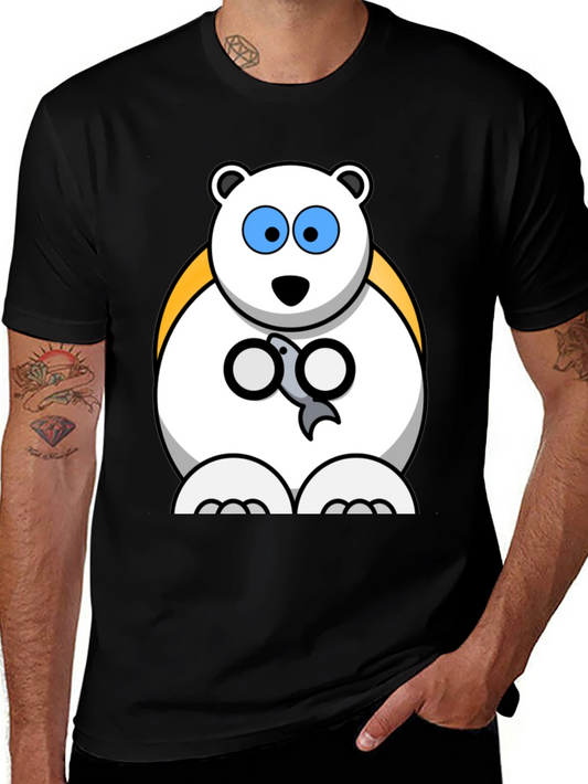 Polar Bear Cartoon Graphic Print Black T-Shirt