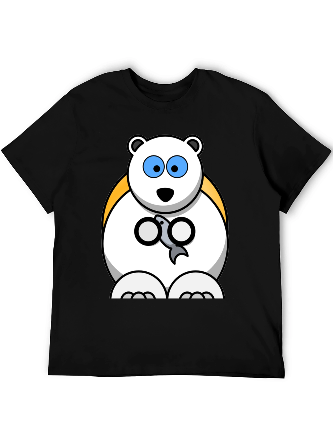 Polar Bear Cartoon Graphic Print Black T-Shirt