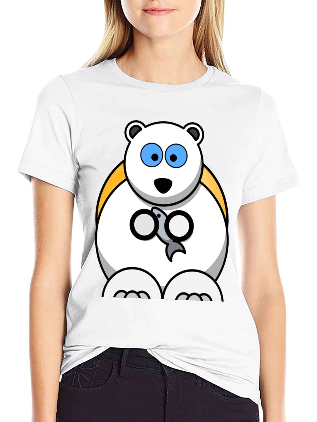 Polar Bear Cartoon Graphic Print Black T-Shirt