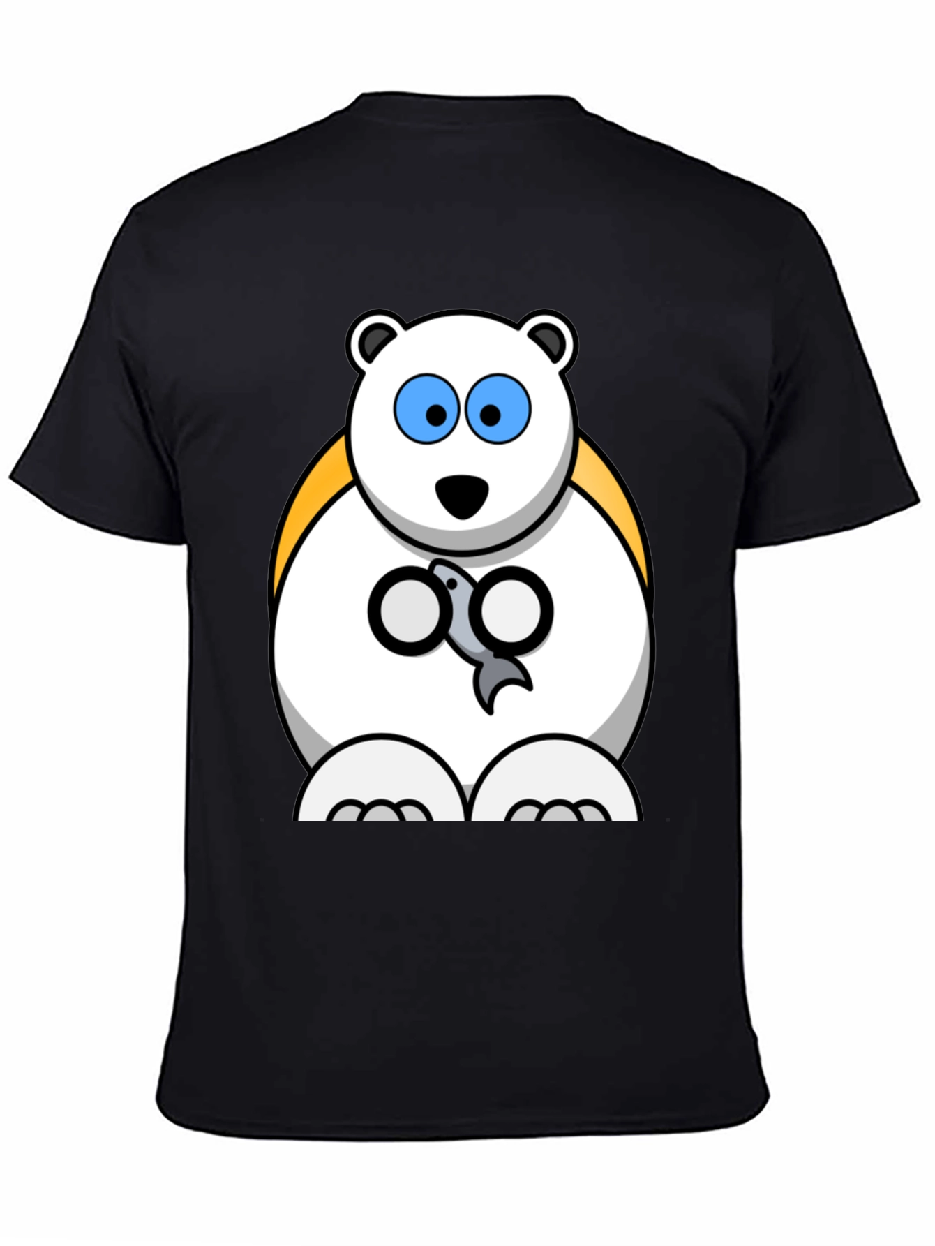 Polar Bear Cartoon Graphic Print Black T-Shirt