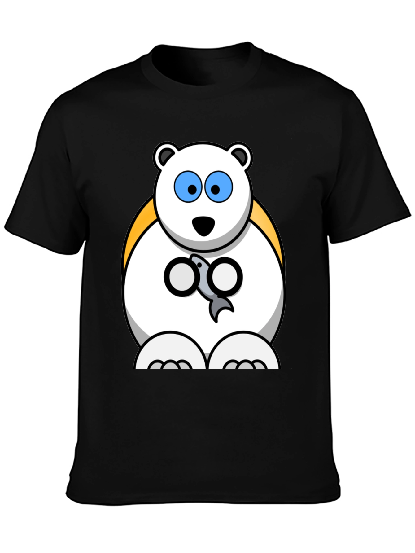 Polar Bear Cartoon Graphic Print Black T-Shirt
