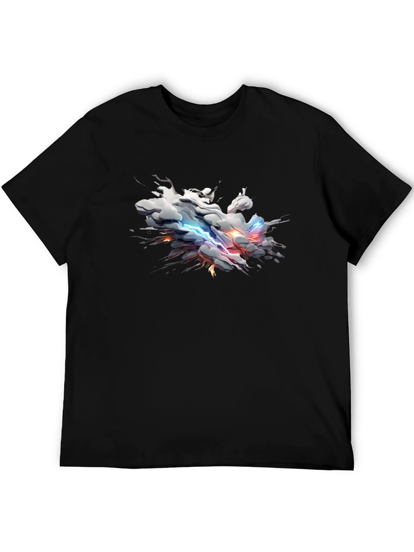 Stylish Black Tee with Abstract Lightning Cloud Design