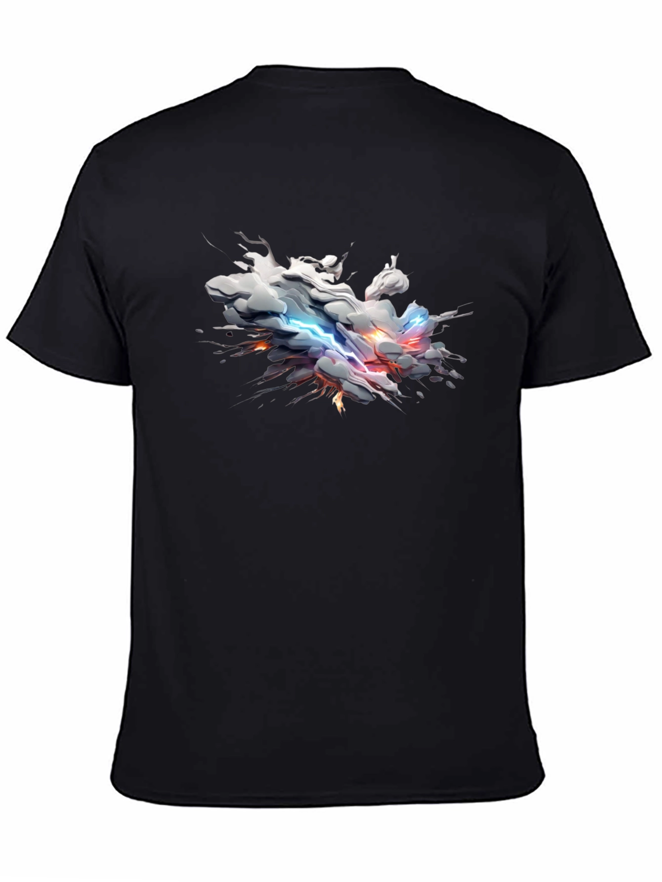 Stylish Black Tee with Abstract Lightning Cloud Design