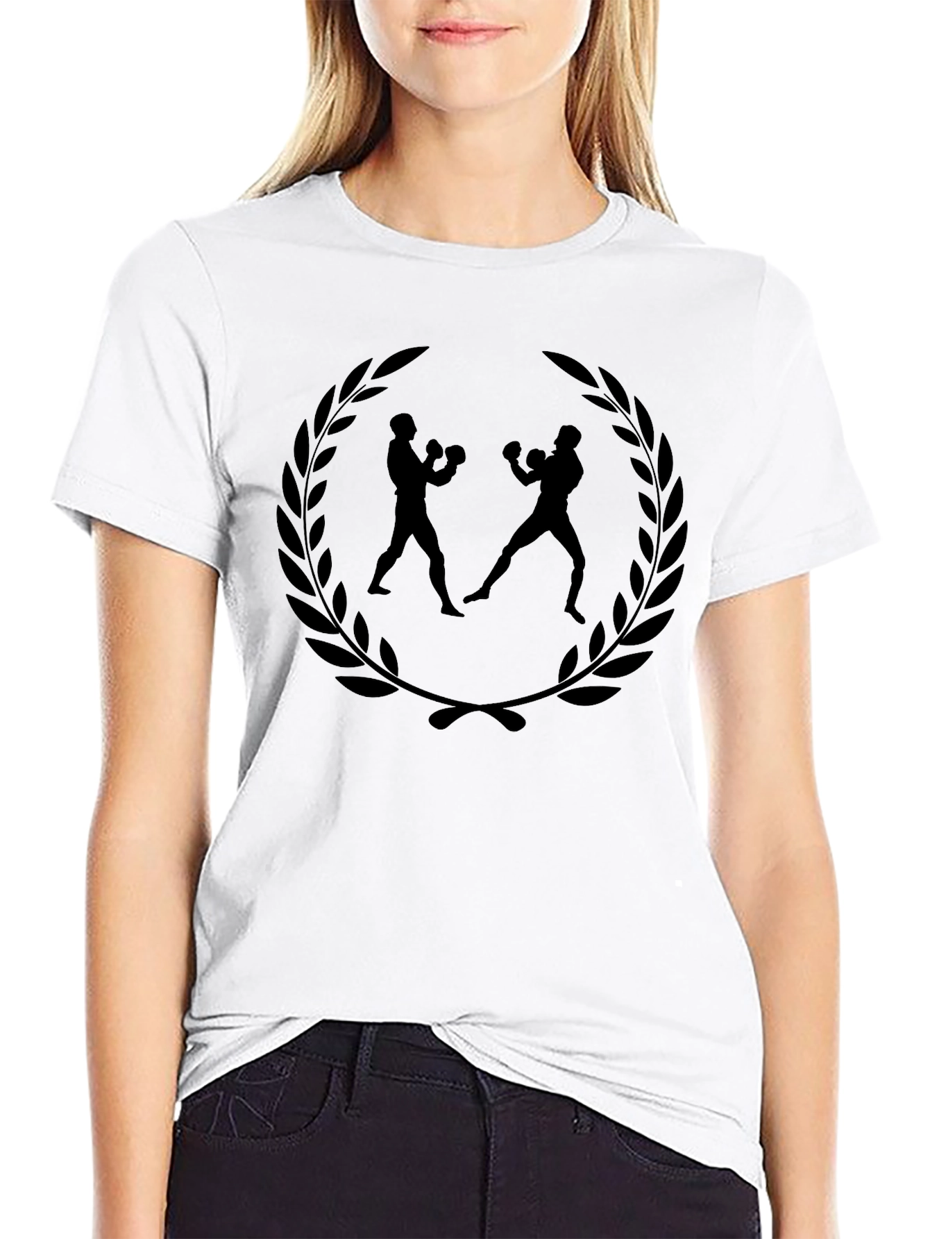 Boxing Laurel Graphic Tee - Black Cotton T-Shirt
