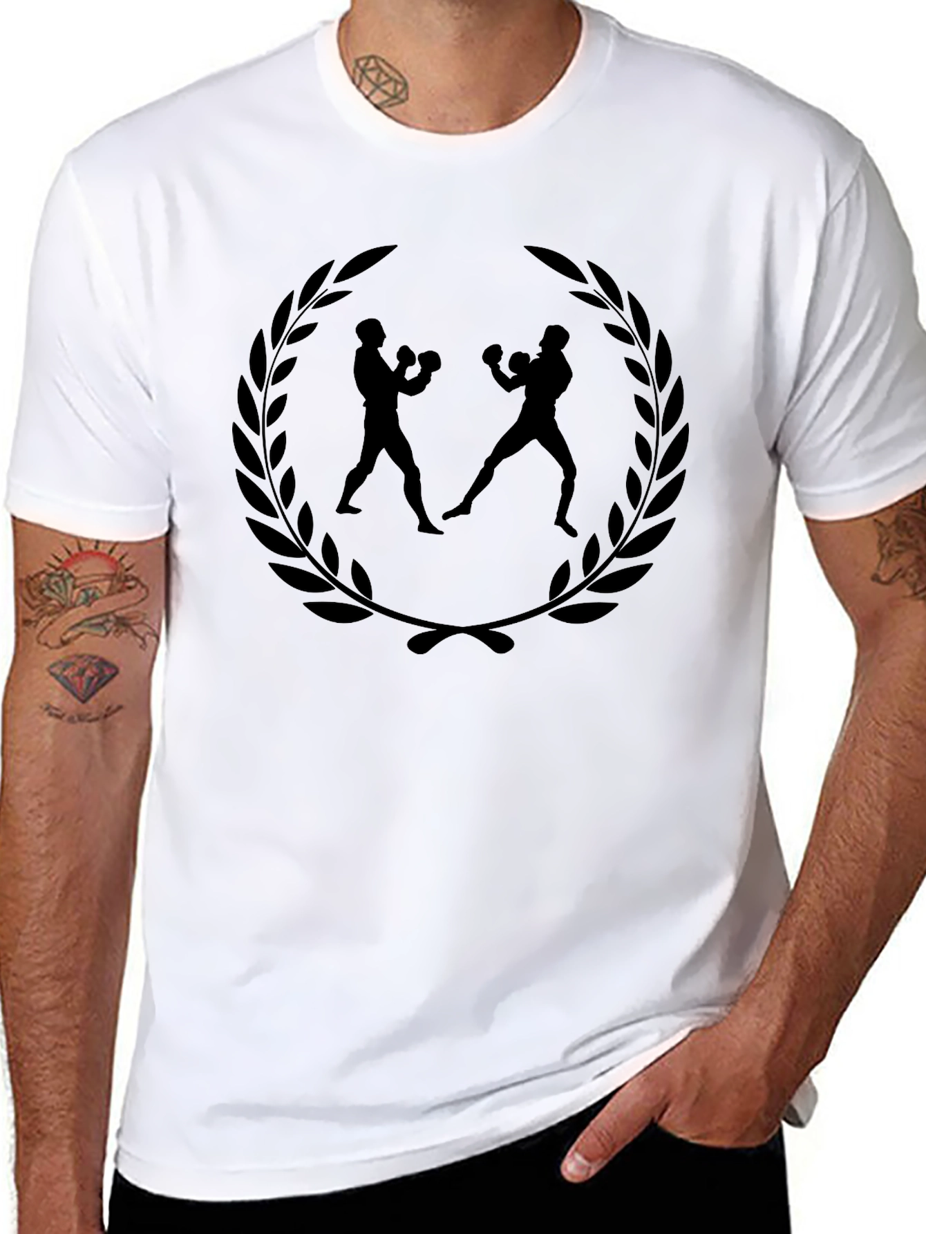 Boxing Laurel Graphic Tee - Black Cotton T-Shirt