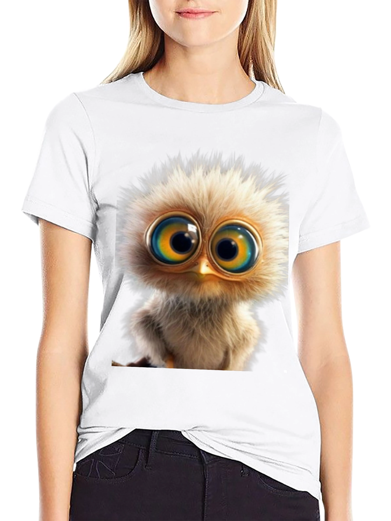 Cute Bird Graphic Tee - Soft Black Cotton