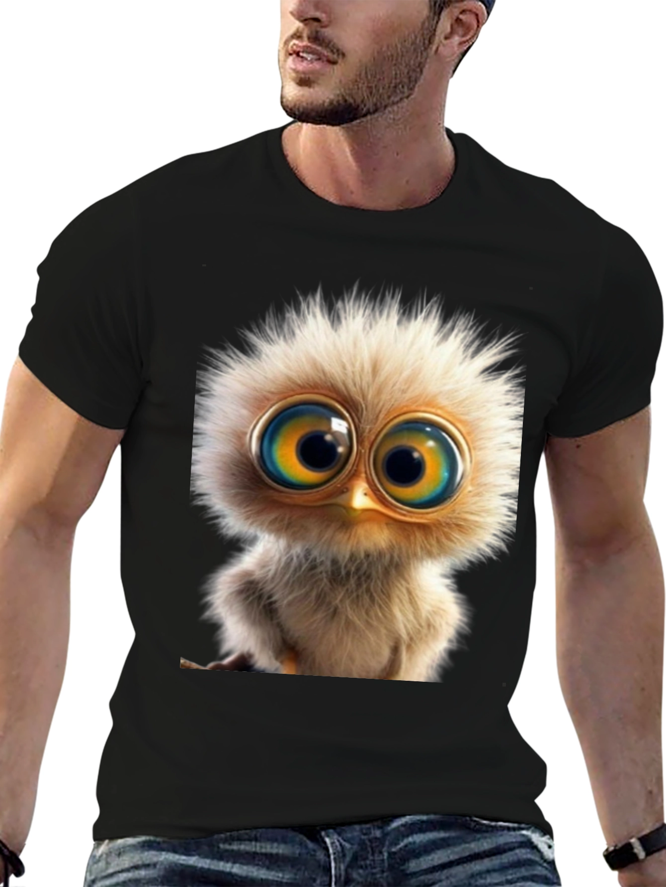 Cute Bird Graphic Tee - Soft Black Cotton