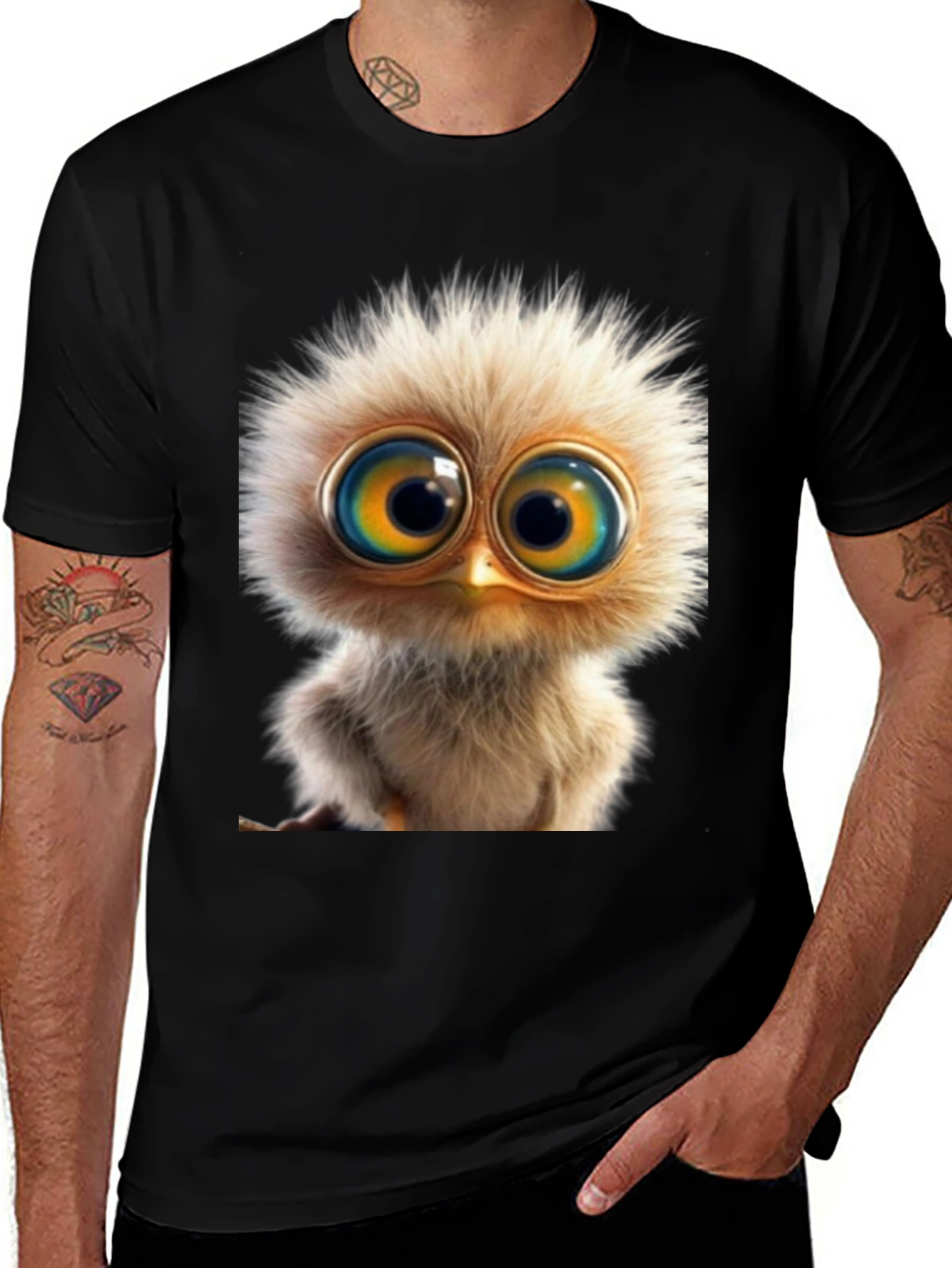 Cute Bird Graphic Tee - Soft Black Cotton