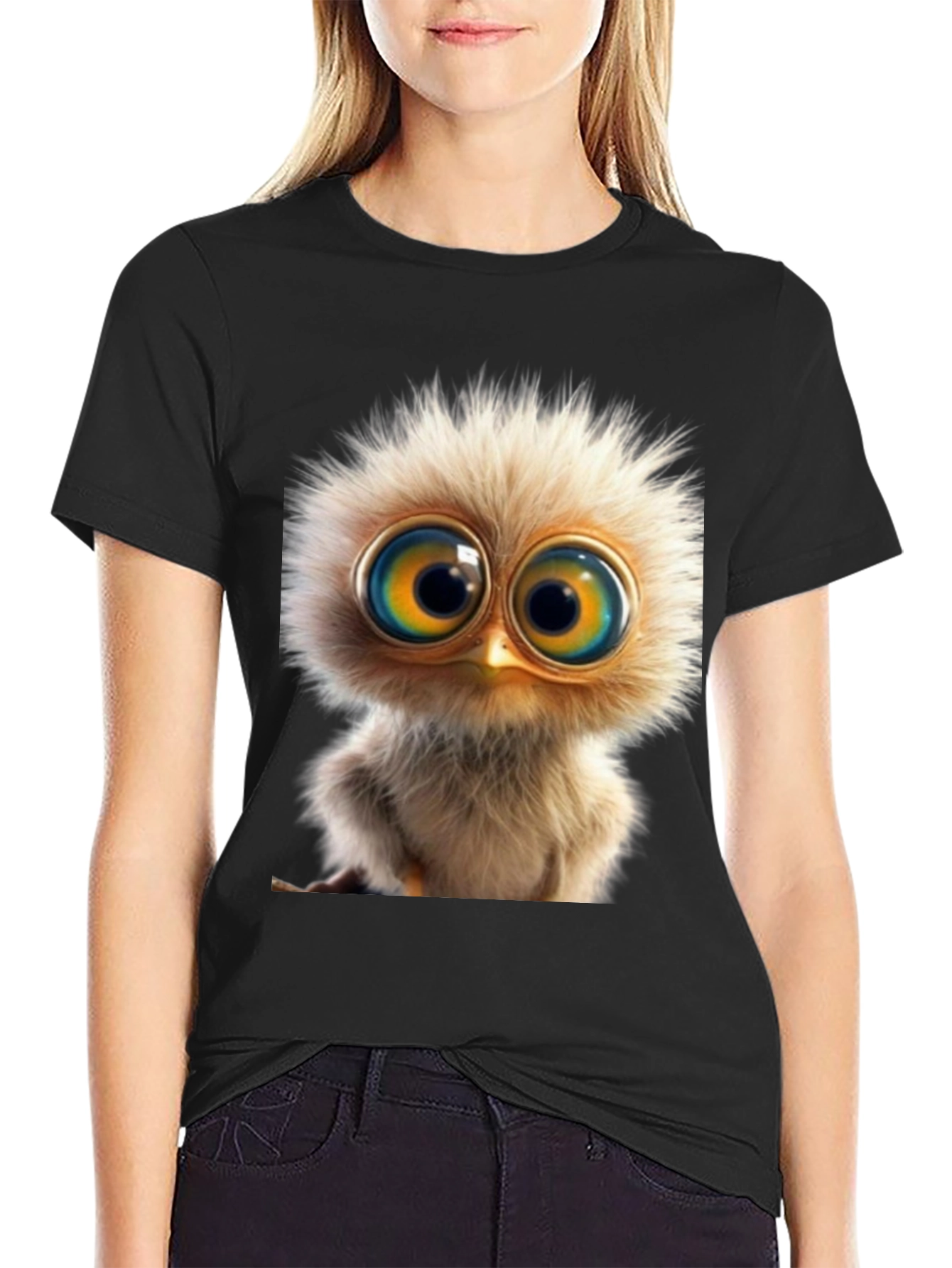Cute Bird Graphic Tee - Soft Black Cotton
