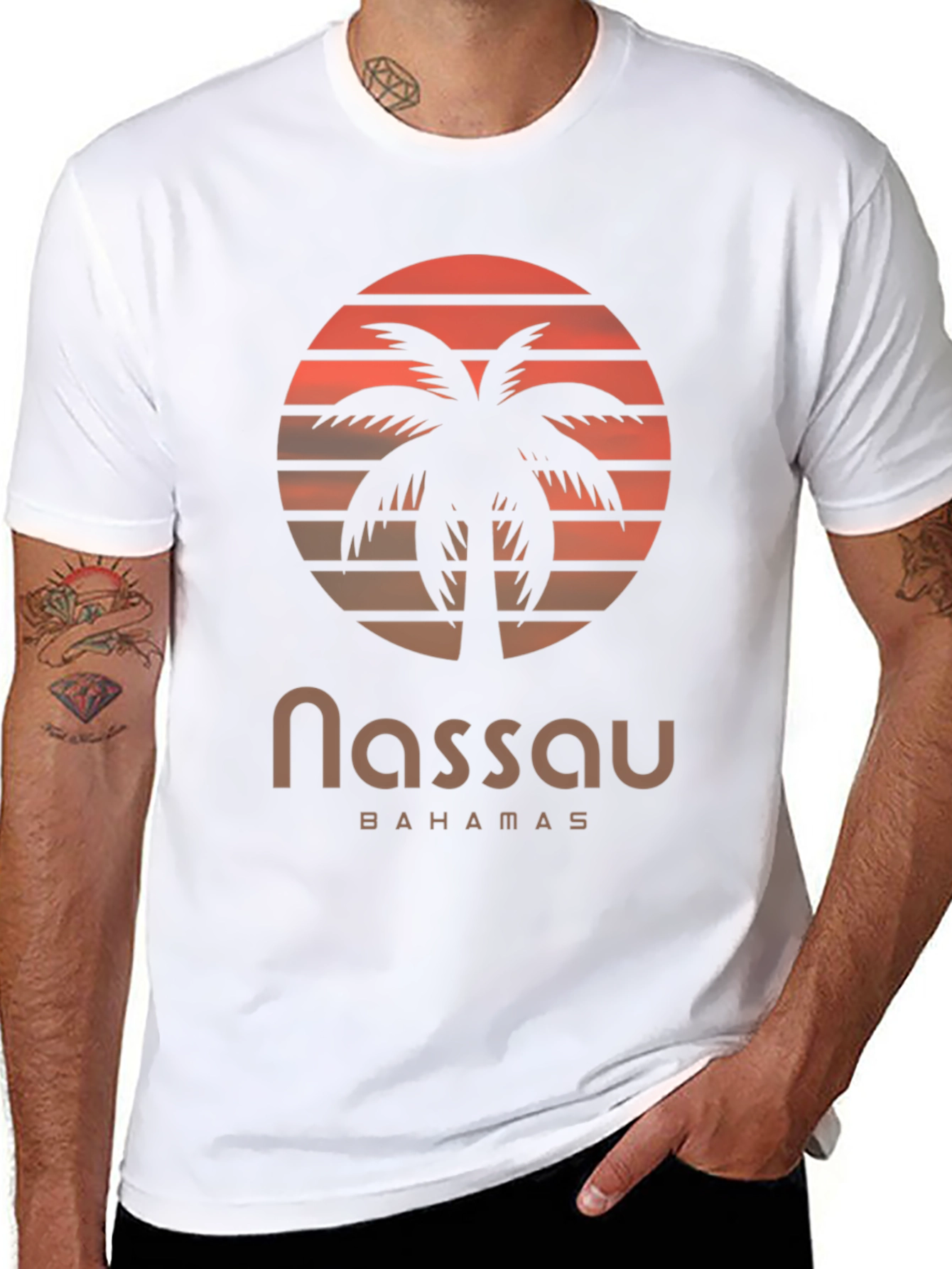 Nassau Bahamas Palm Tree Sunset Graphic T-Shirt