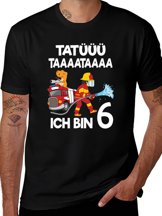 Firefighter Dinosaur 6th Birthday T-Shirt