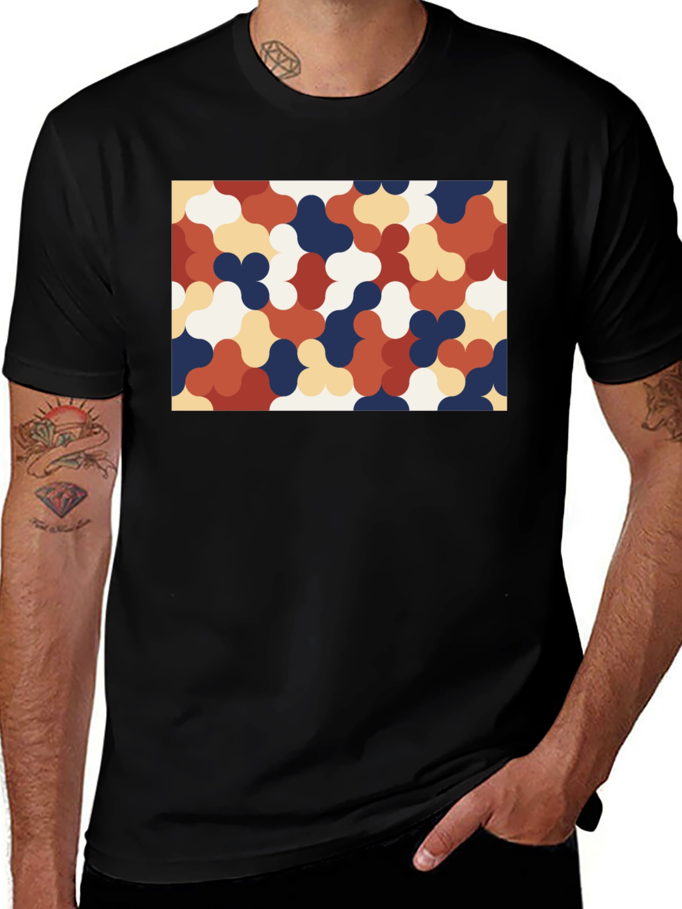 Retro Pattern Black T-Shirt