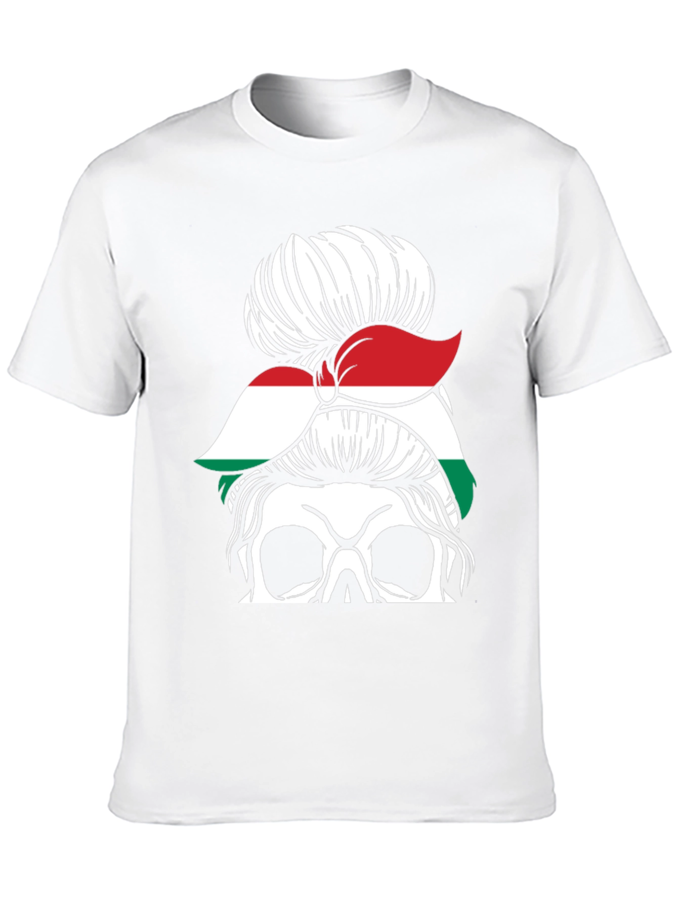 Skull Messy Bun Hungary Flag T-Shirt
