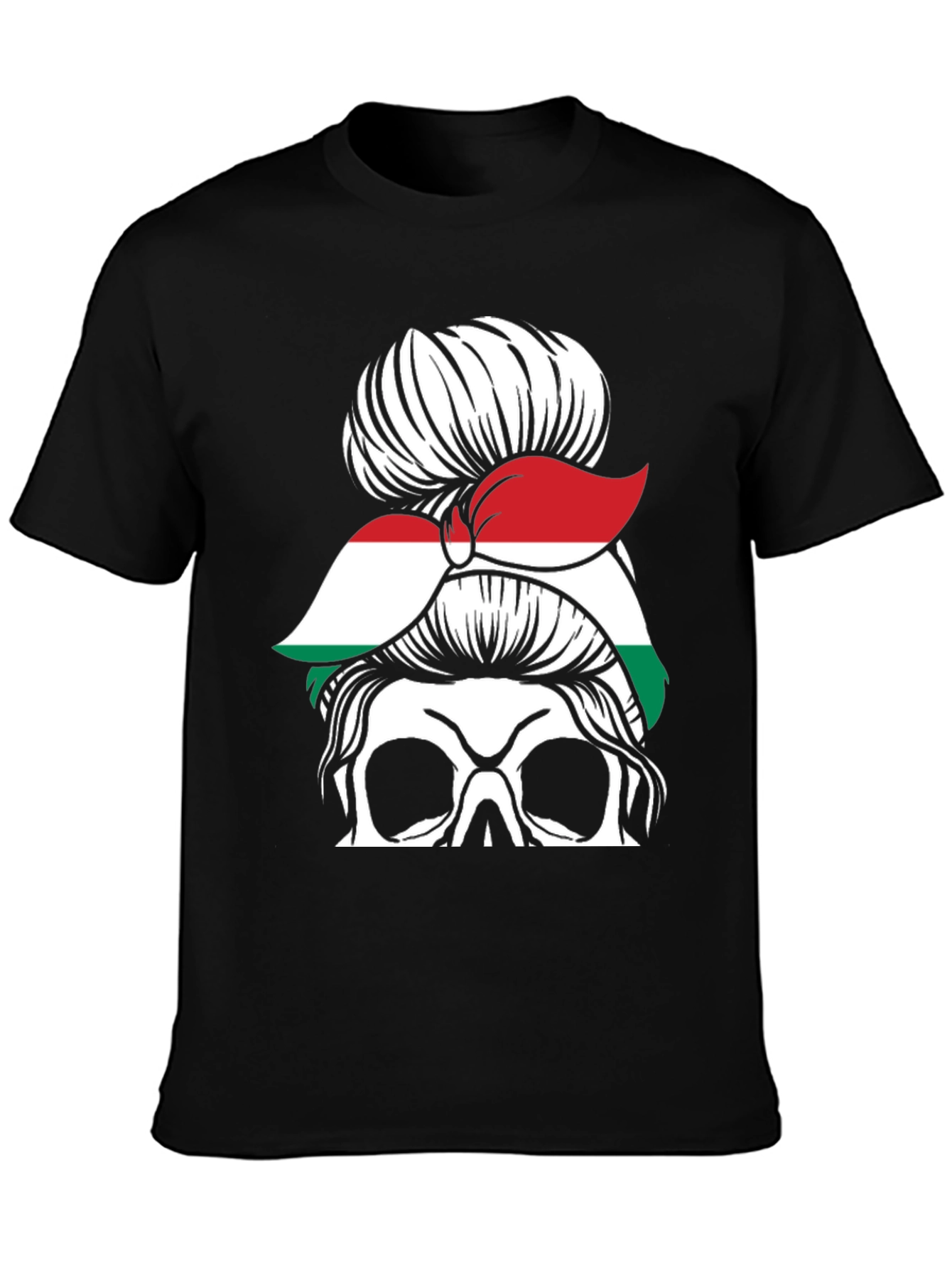 Skull Messy Bun Hungary Flag T-Shirt