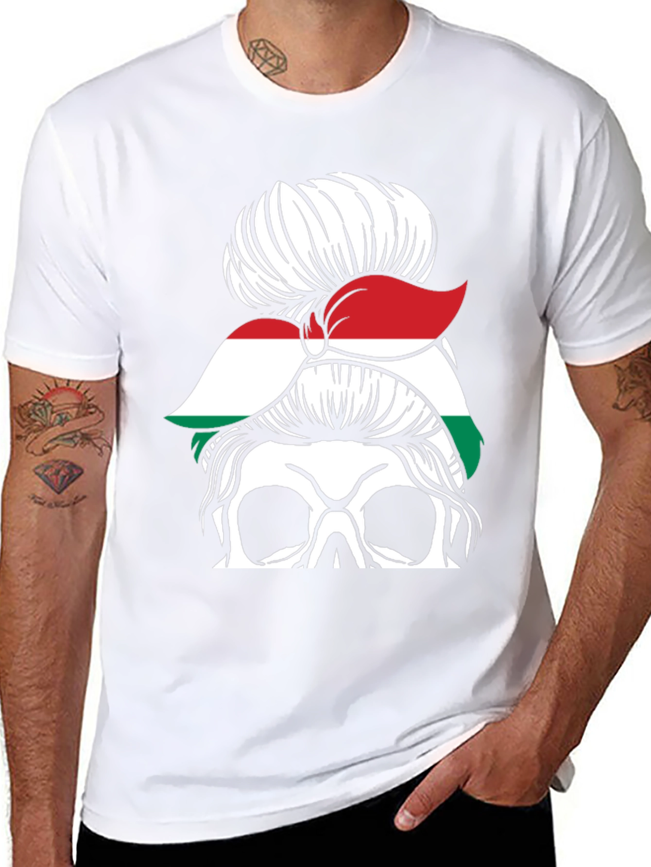 Skull Messy Bun Hungary Flag T-Shirt