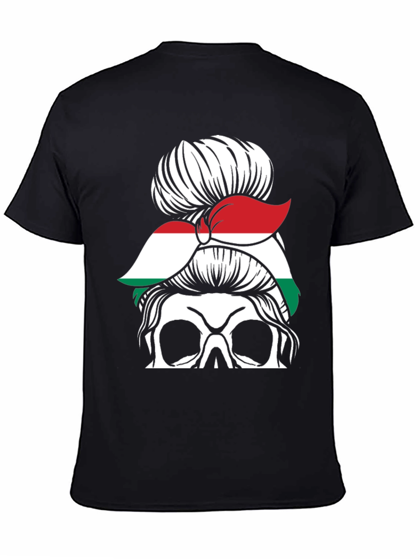 Skull Messy Bun Hungary Flag T-Shirt