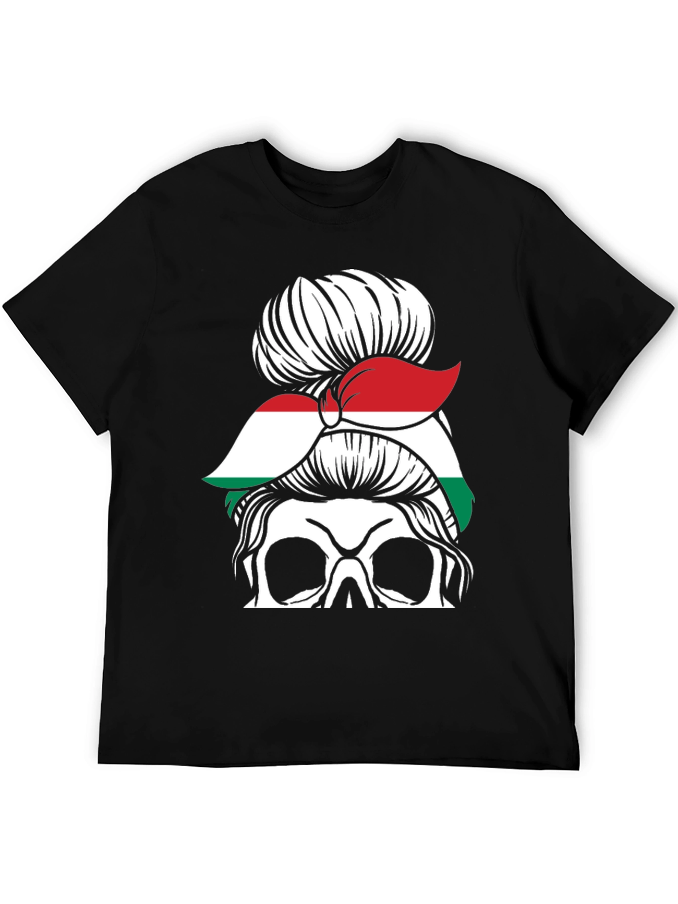Skull Messy Bun Hungary Flag T-Shirt