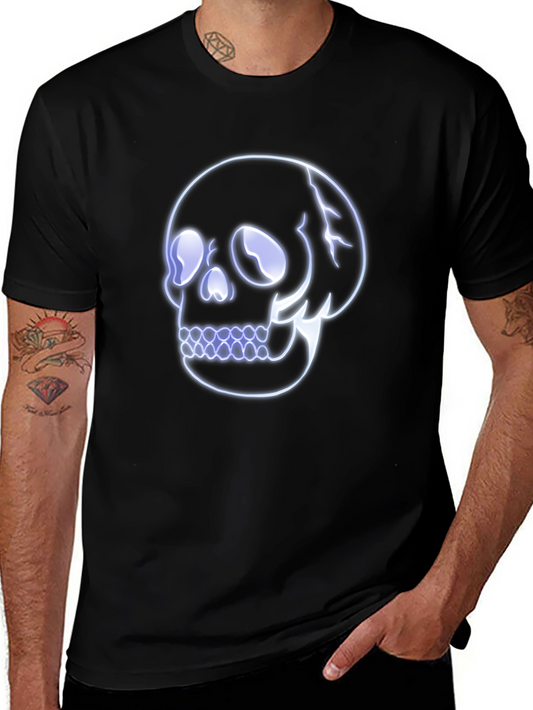 Neon Skull Graphic Print Black T-Shirt