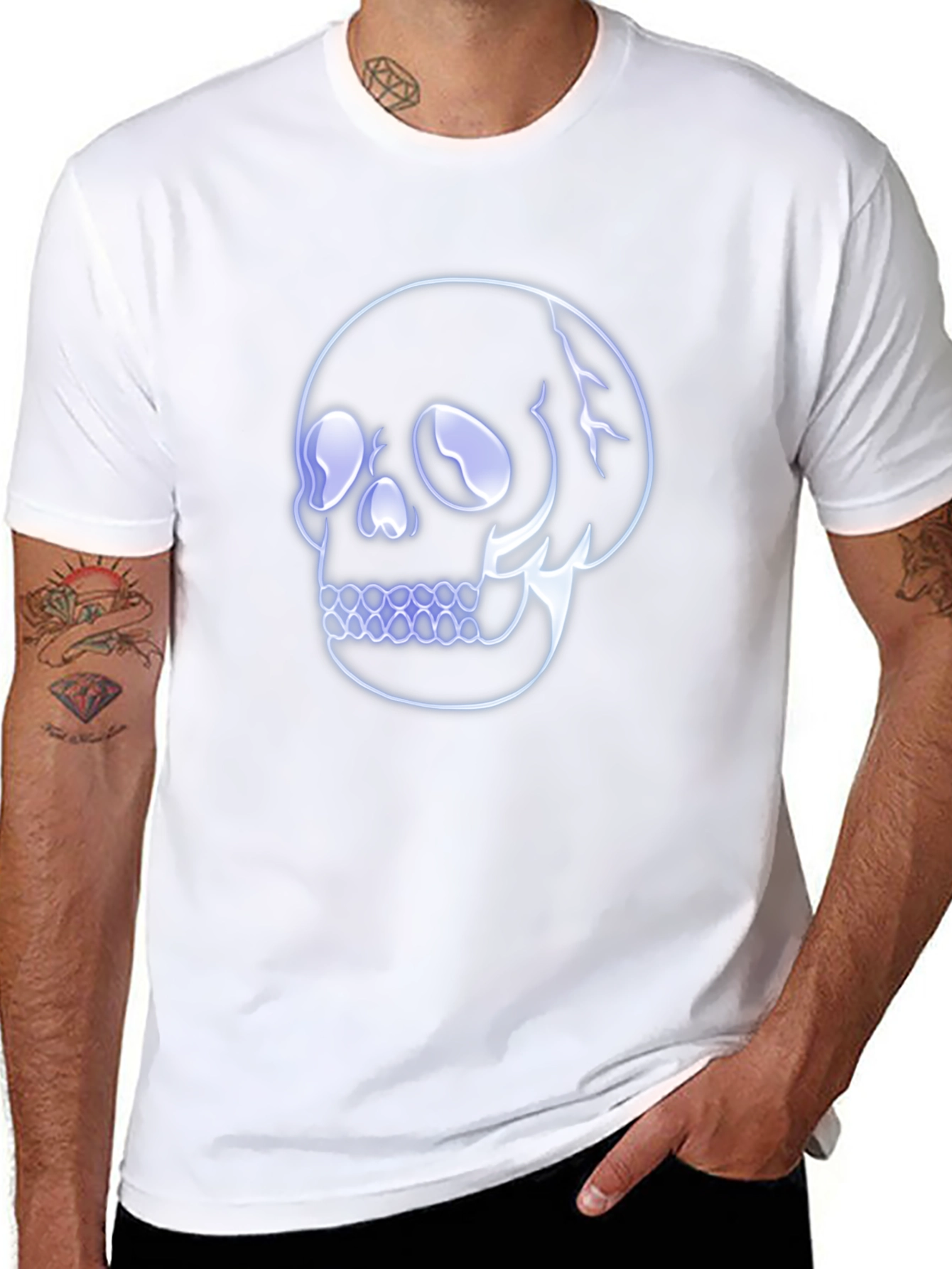 Neon Skull Graphic Print Black T-Shirt